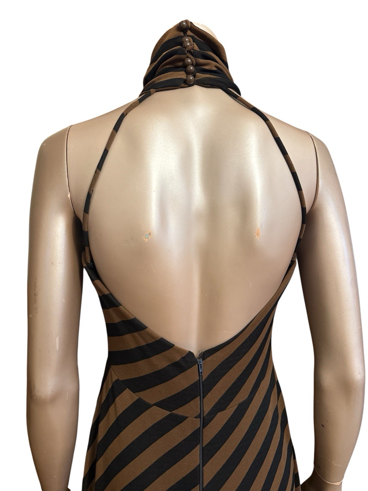 Vintage 1970s Striped High Neck Dress Sexy Open Back And Matching Jacket