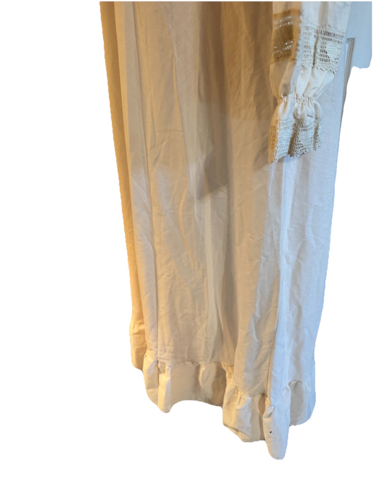 Vintage Victorian Lawn Nightgown Almond Beige Cotton Collar Lace long sleeve M/L