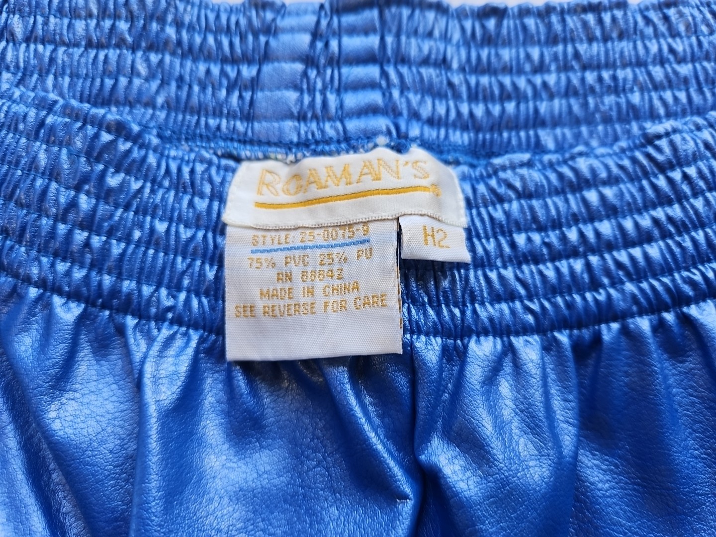 Vintage ROAMAN’S PVC Pants 80s Faux Leather Women’s H2 28/30 Inch Waist Blue