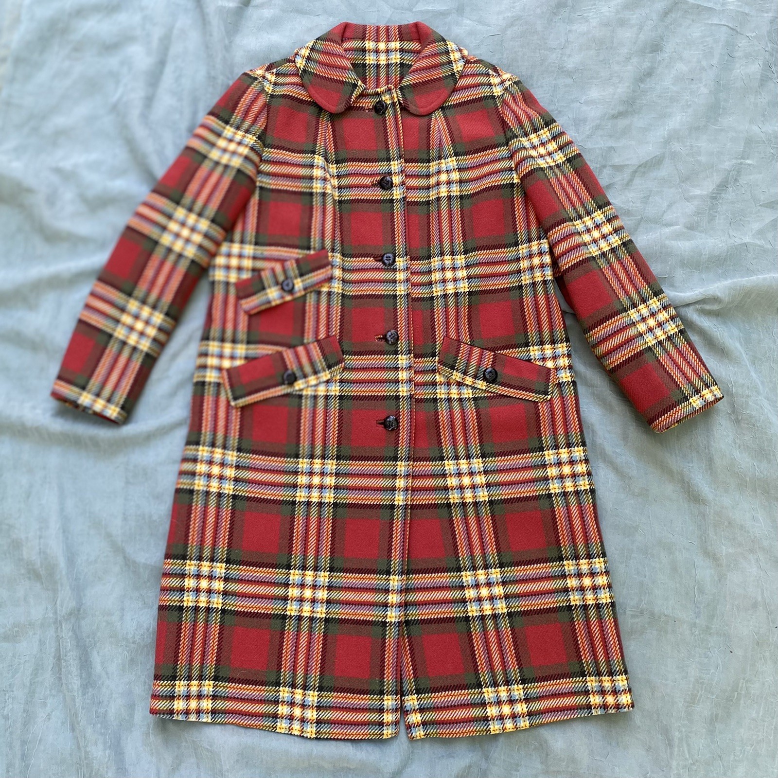 Vintage 1950s Pendleton 100% Virgin Wool Red Plaid Multi Color Town Coat S/M