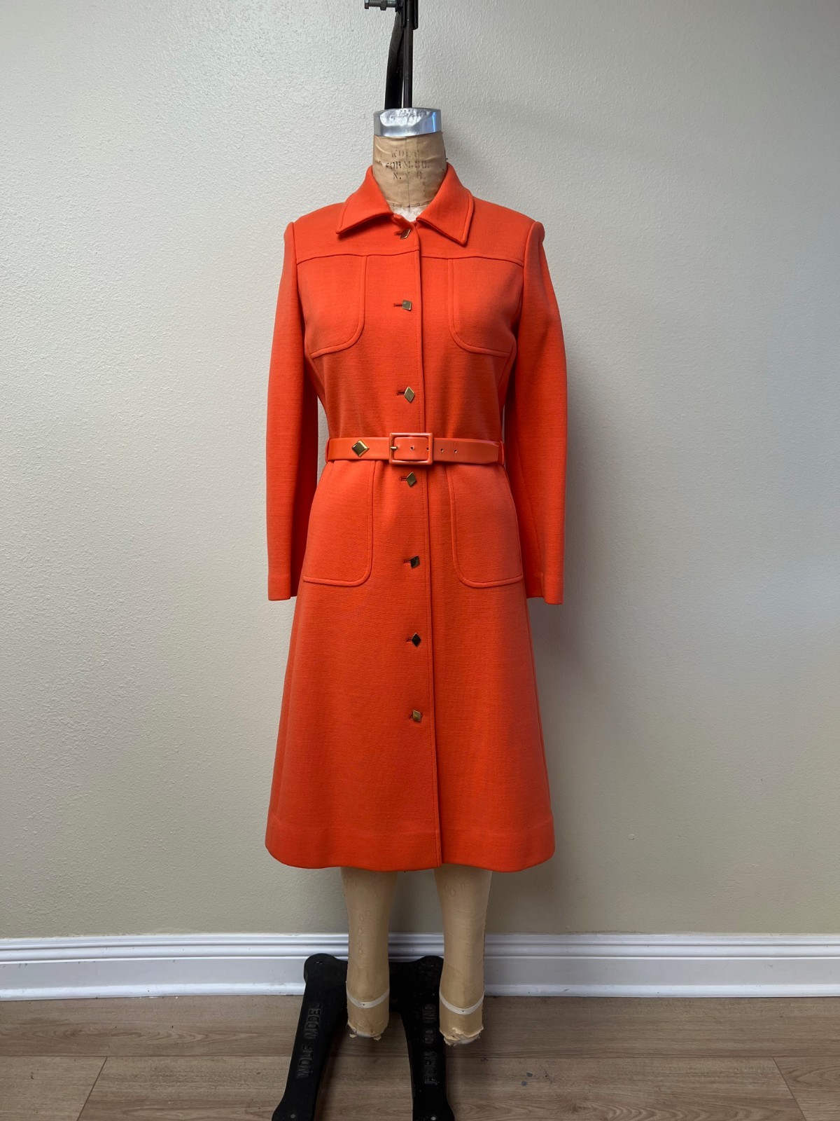 EUC Vintage 1960s ILGWU Kimberly Knit Virgin Wool Dress with Matching Belt LRG
