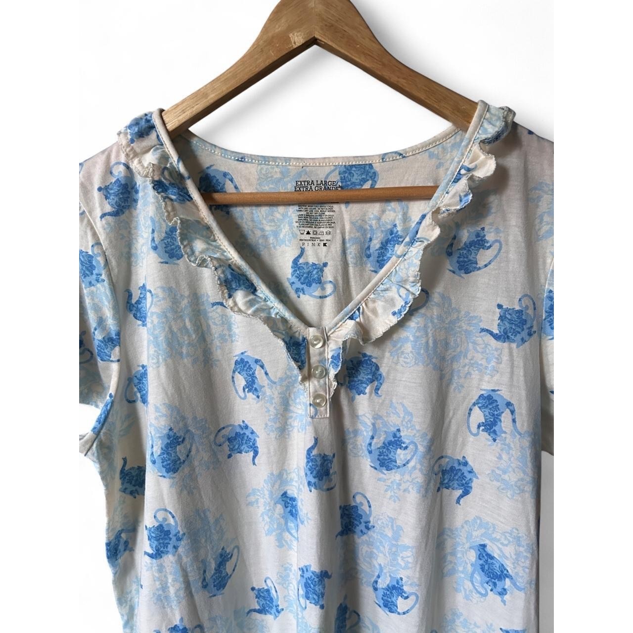 Cottagecore Floral Toile-Style Romantic Soft Girl Teapot Coquette Sleep Dress XL