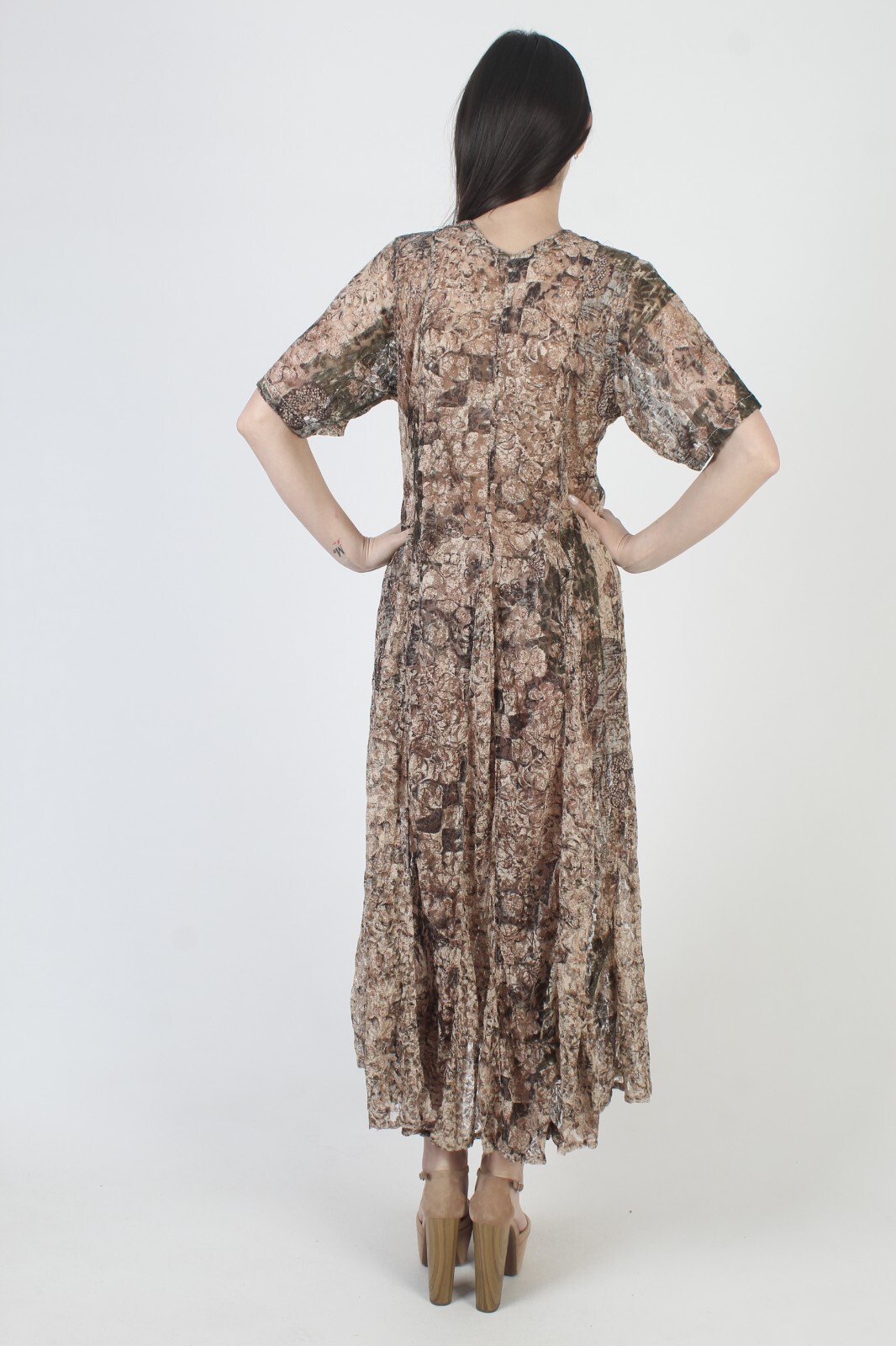 Vintage Camouflage Gypsy Lace Dress 90s Sheer Forrest Army Green Grunge Maxi M