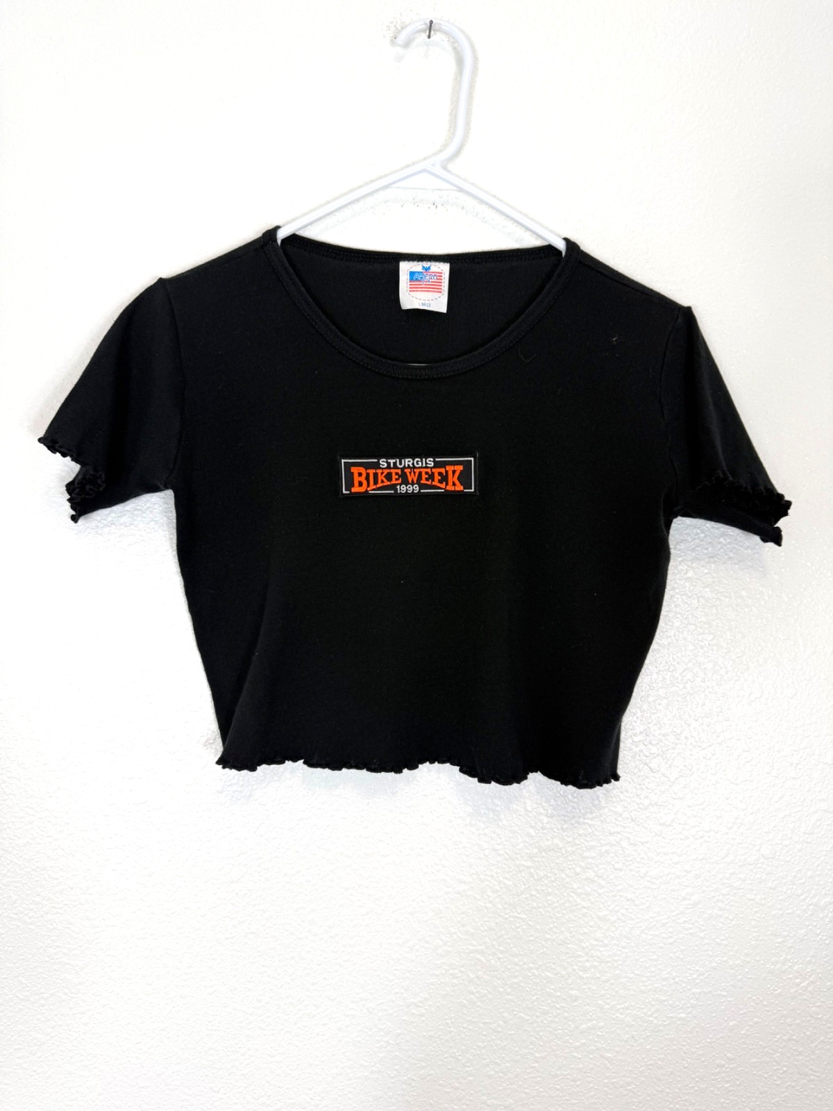VTG Sturgis Bike Week 1999 Y2K Women’s Black Cropped Top Cotton USA By Amero T’s