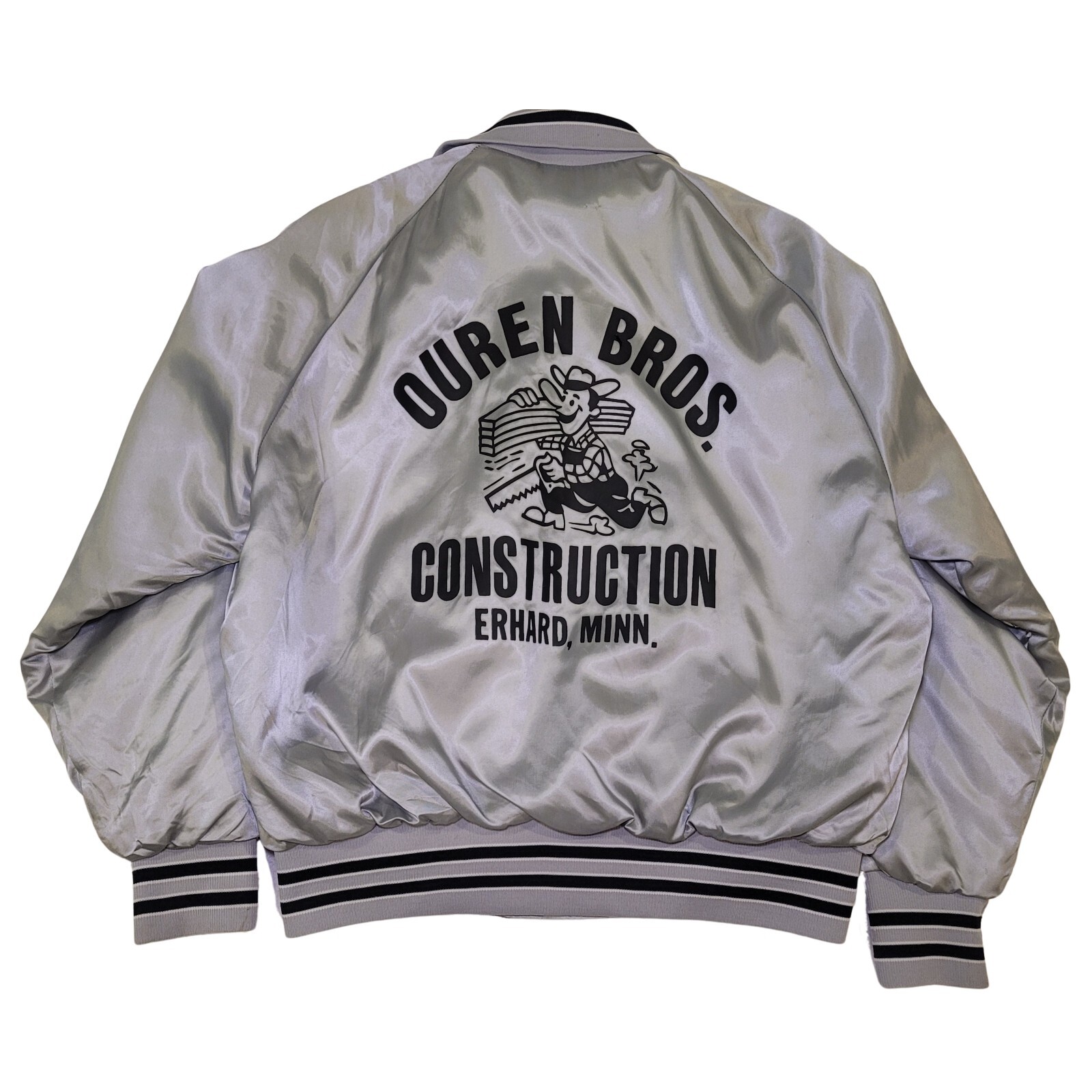 80s 90s Vintage Satin Silver Collared Bomber Jacket Rose Construction, Large