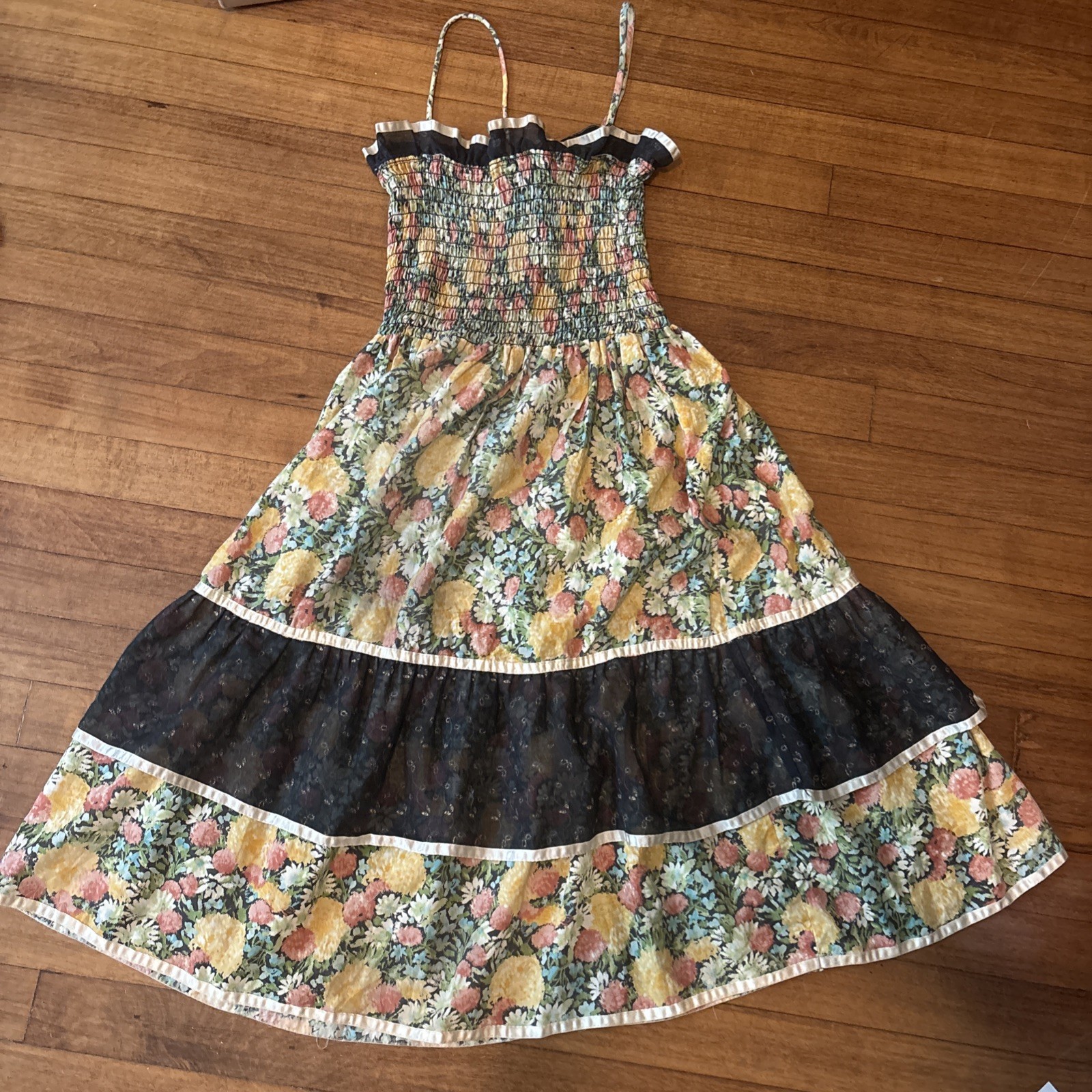 True Vintage Floral Tiered Maxi Dress Measurements In Listing Black Ruffles