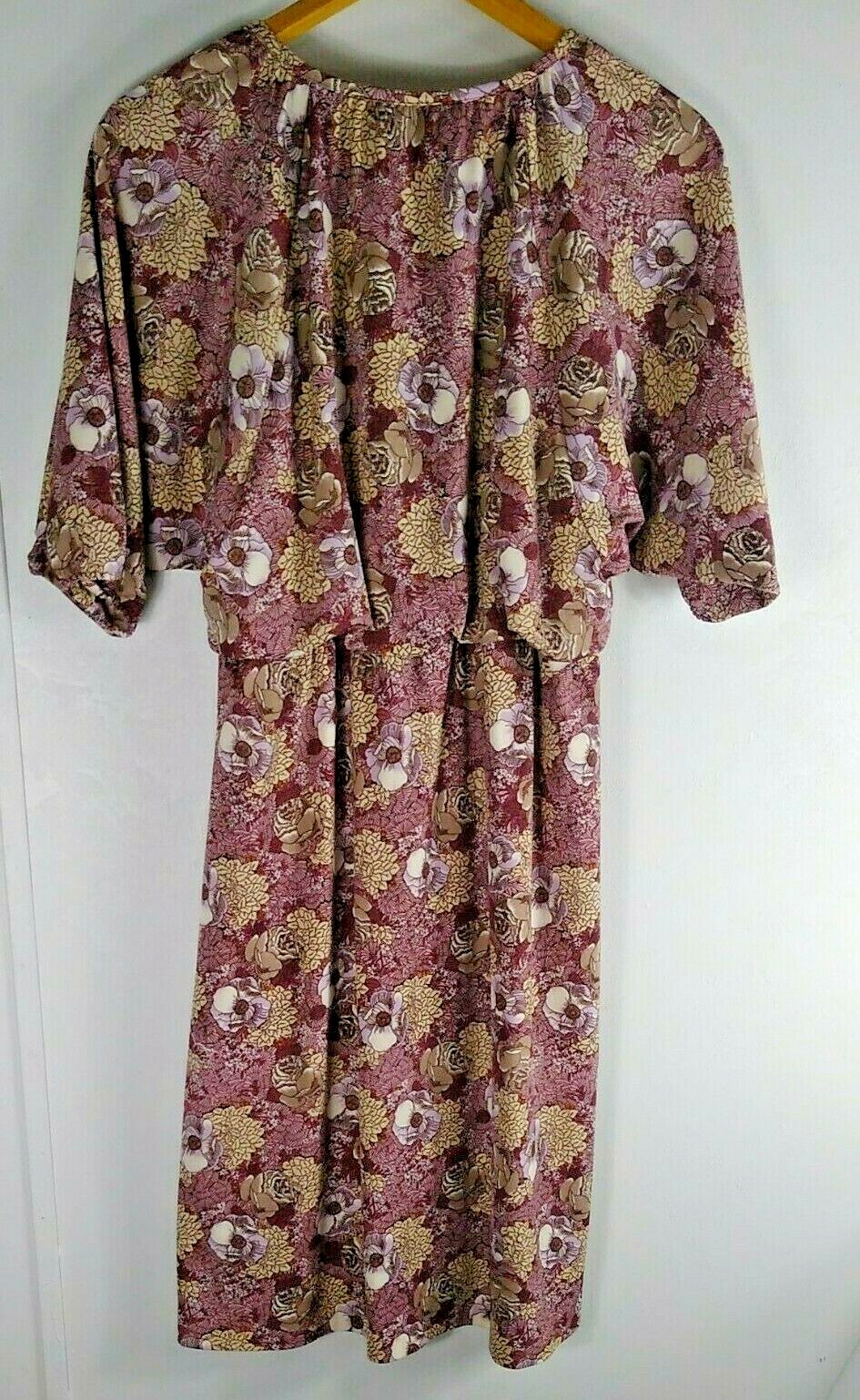 Womens Vintage Cottagecore Dress Floral Dolmen Sleeve Midi Elastic High Waist 13