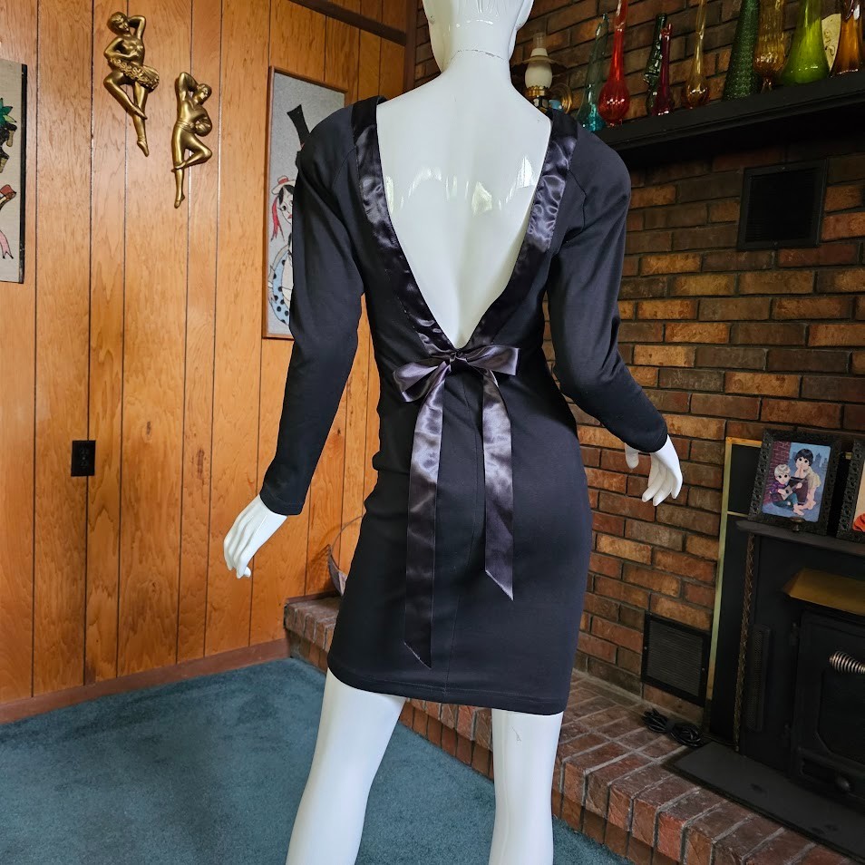 Vtg 80s 90s Mall Goth Backless Palmer Girl Black Bodycon Cocktail Party Dress M