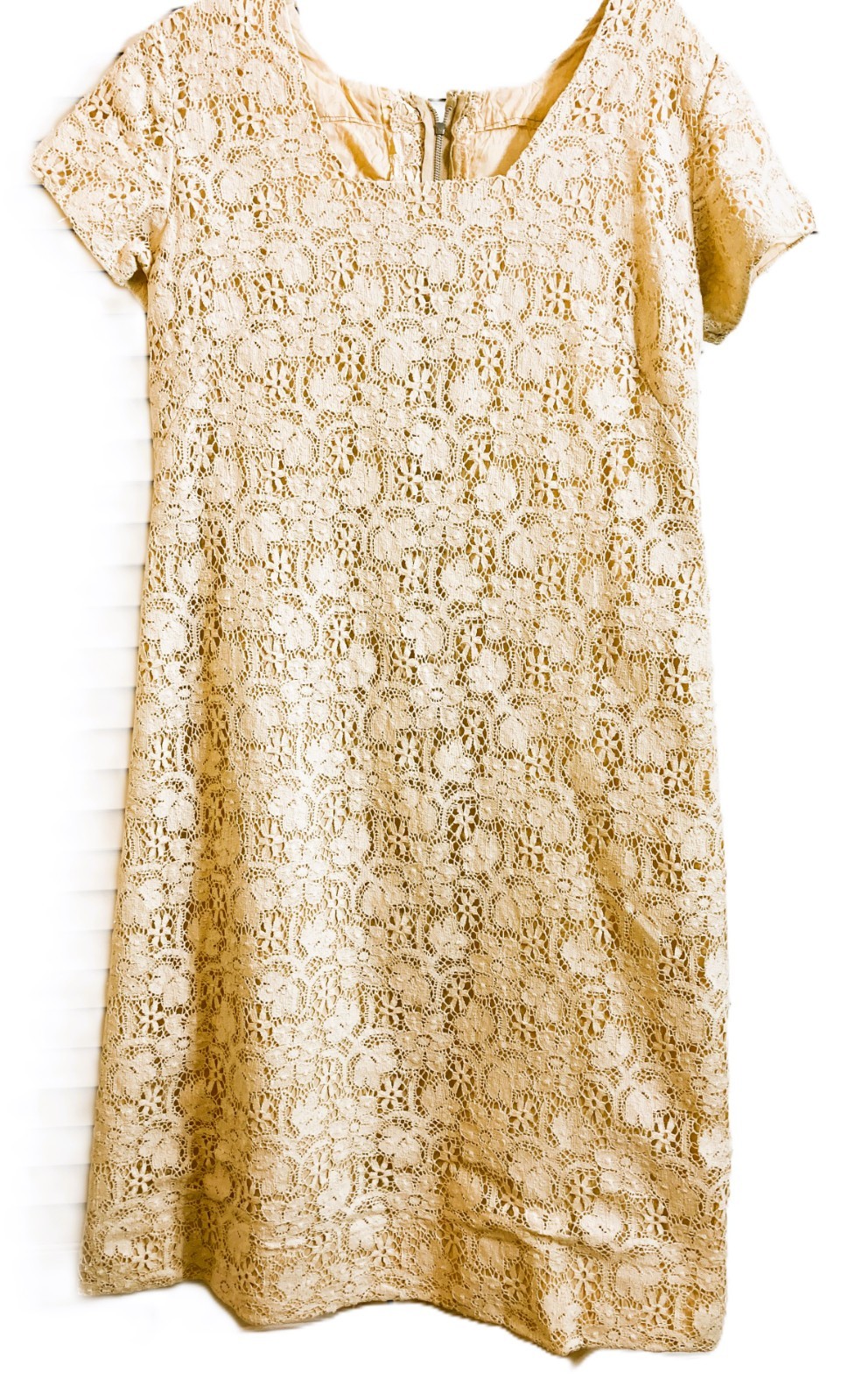 Antique Hand Sewn Off White Ecru or Ivory Cotton Lace Shift Dress Vtg 12?