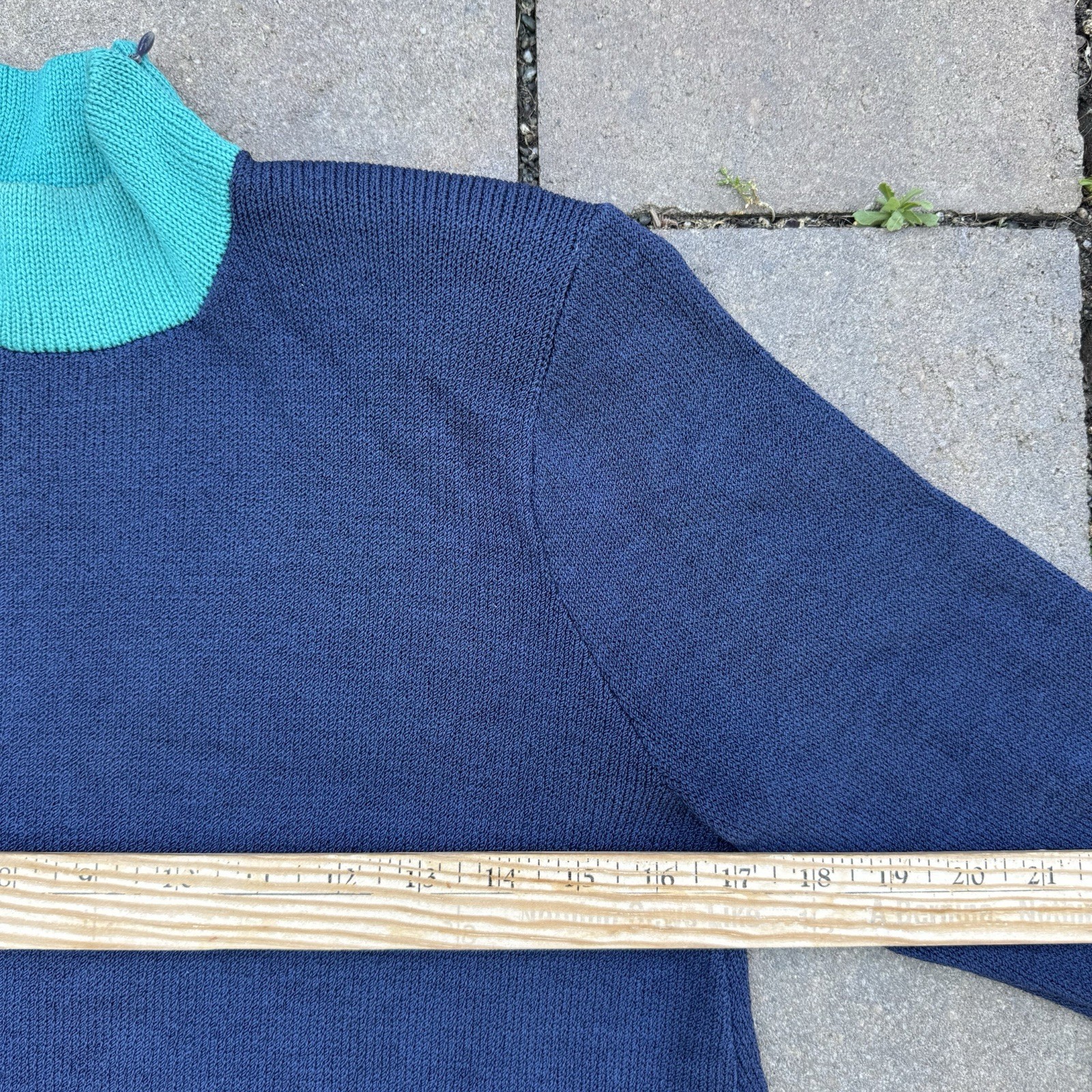 Vintage St. John Santana Knit Blue Colorblock Tunic Mock Neck Women’s Petite