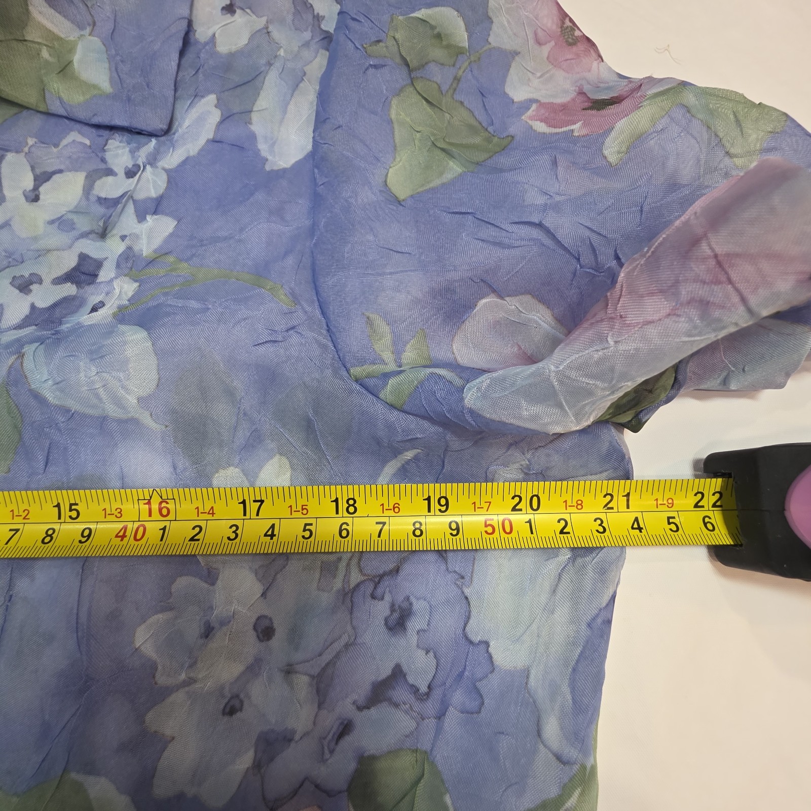 Miss Dorby Vtg Size 14 Floral Crinkle Button Up Fly Away Blouse Periwinkle Fairy