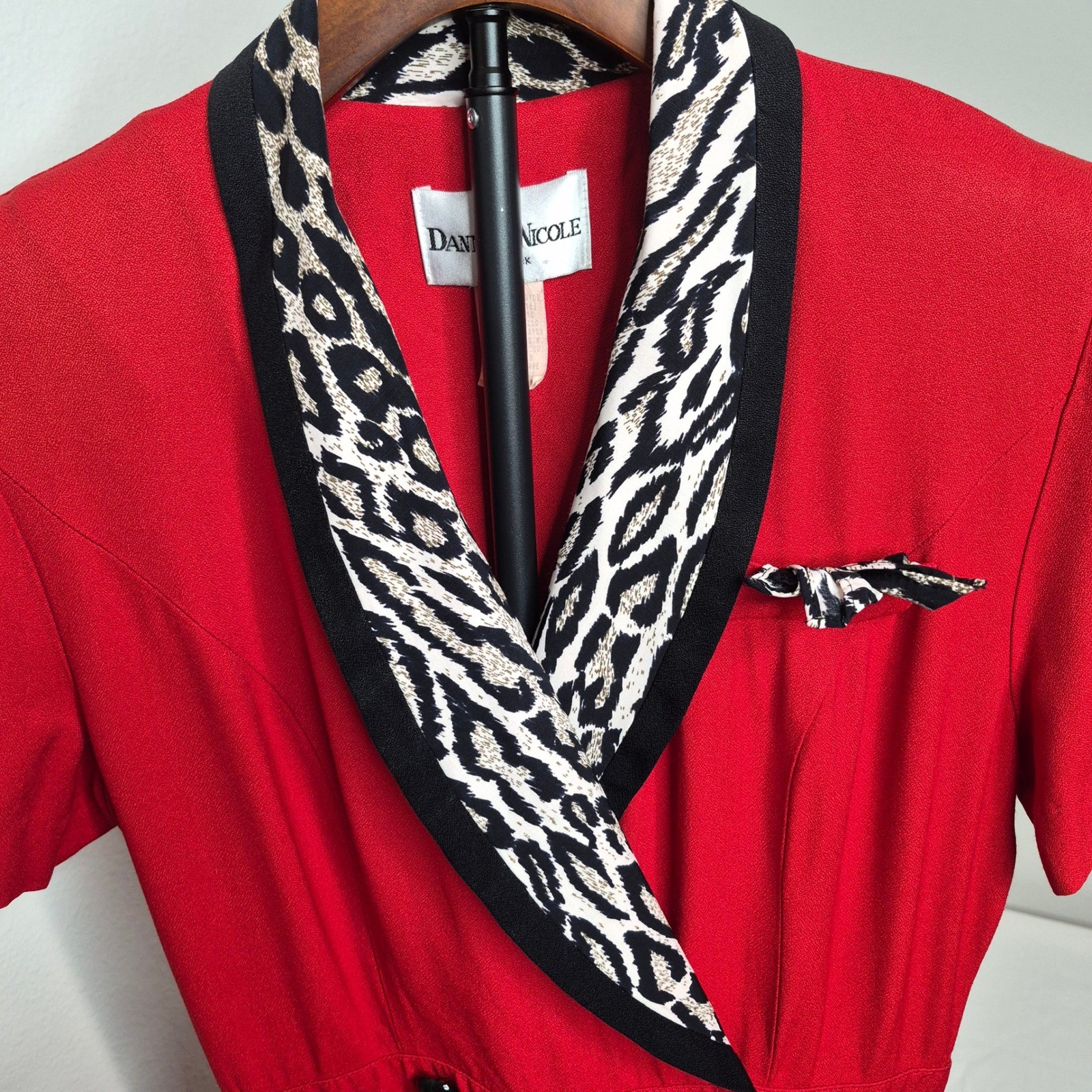 Vintage 80s Danny & Nicole Red Dress Animal Print 8 Made in USA Maximalism Retro
