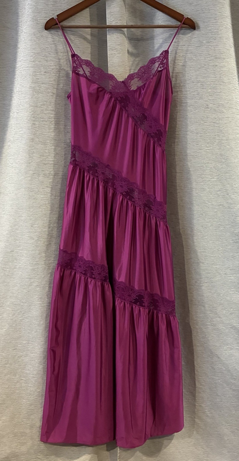 Vtg Henson Kickernick Nightgown Slip Dress Pink Purple Lace Satin Chemise Petite