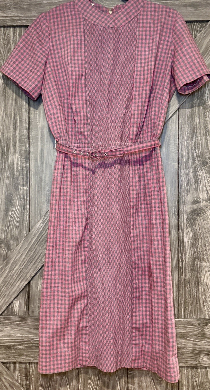 Union Made Vintage 60s Nancy Greer Dress Plaid Thin Belted Small Black Red