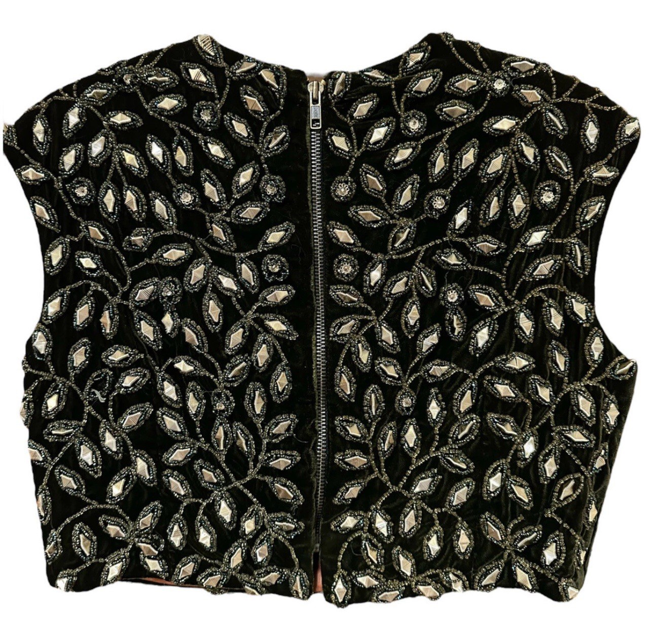 Vintage Pat Sandler Highlight Beaded Evening Top Black Gold Size 12