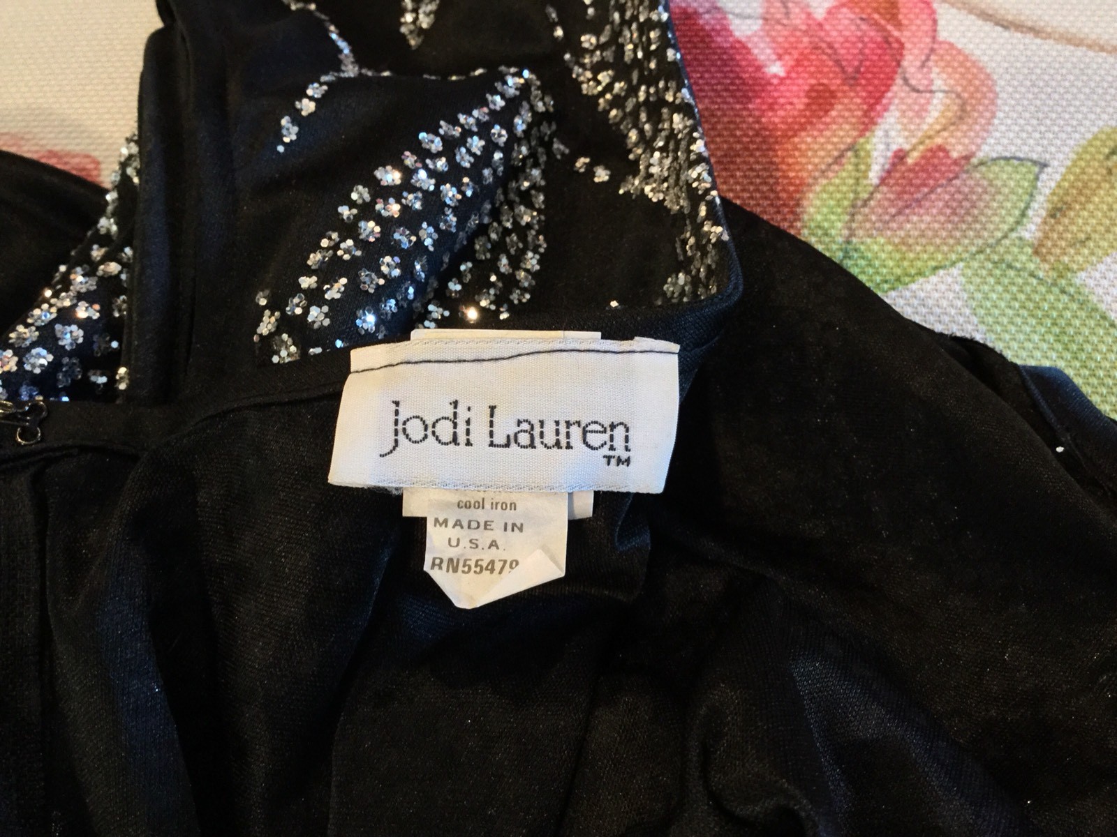 VTG Jodi Lauren Black Drop Waist Low Back Glittered Flapper Style Dress Sz 7/8