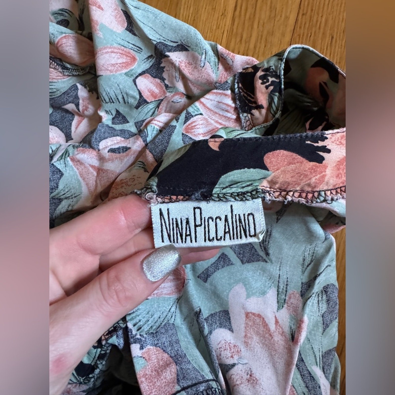 80s Vintage Green Black and Pink Floral Shirt Dress