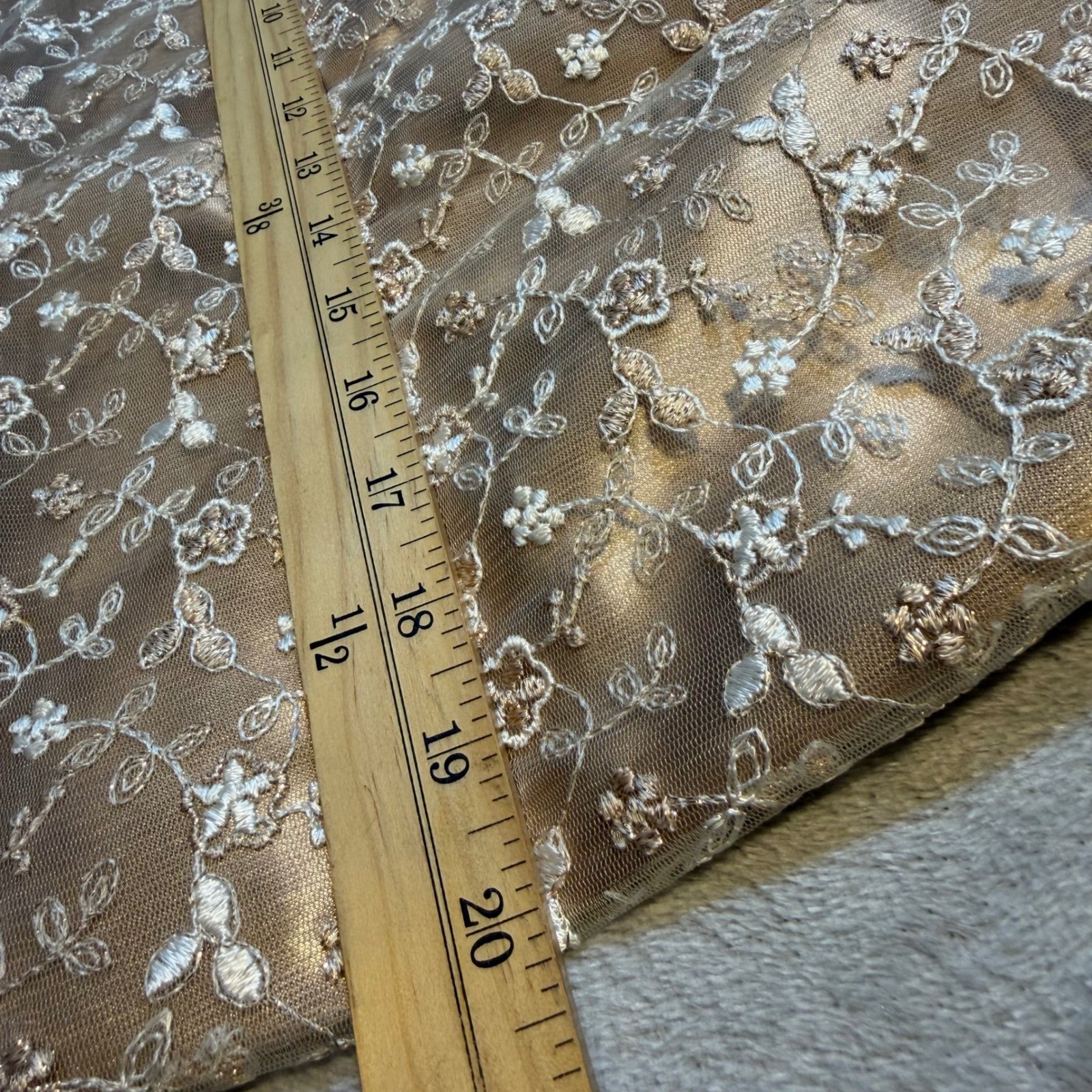 Vintage 90s Champagne Gold Lace Floral Maxi Dress Sweetheart Formal Gown 10