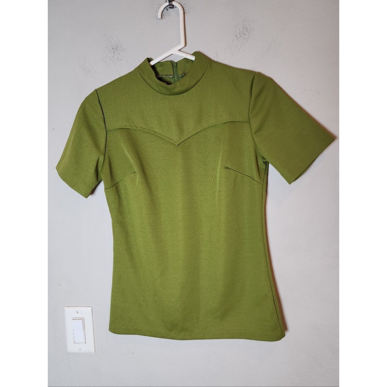Vtg 60s 70s H Bar C California Ranchwear Green Short Sleeve Western Top Size S