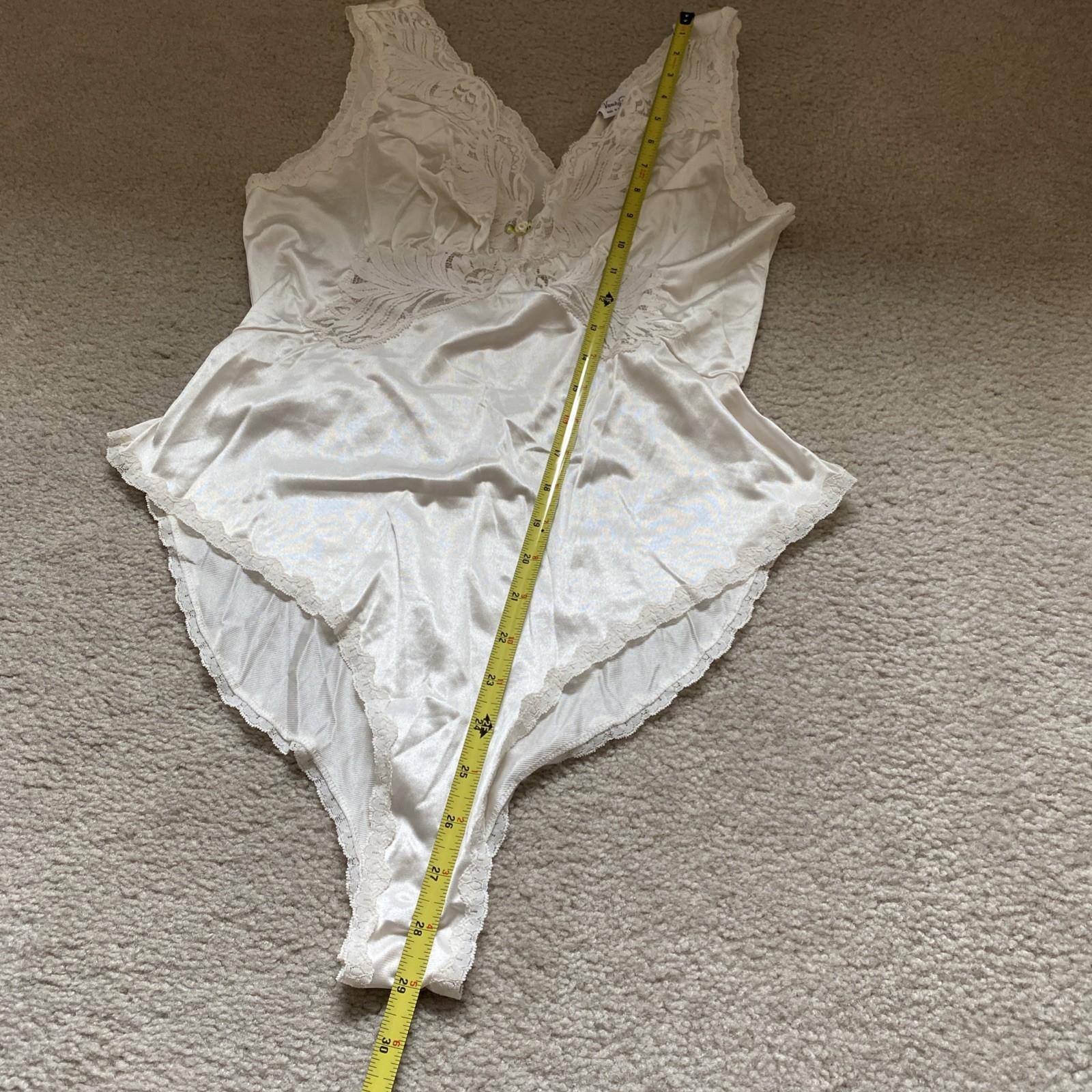 Vtg Vanity Fair Ivory Lace Teddy Bodysuit Small Nylon Sexy One Piece Lingerie