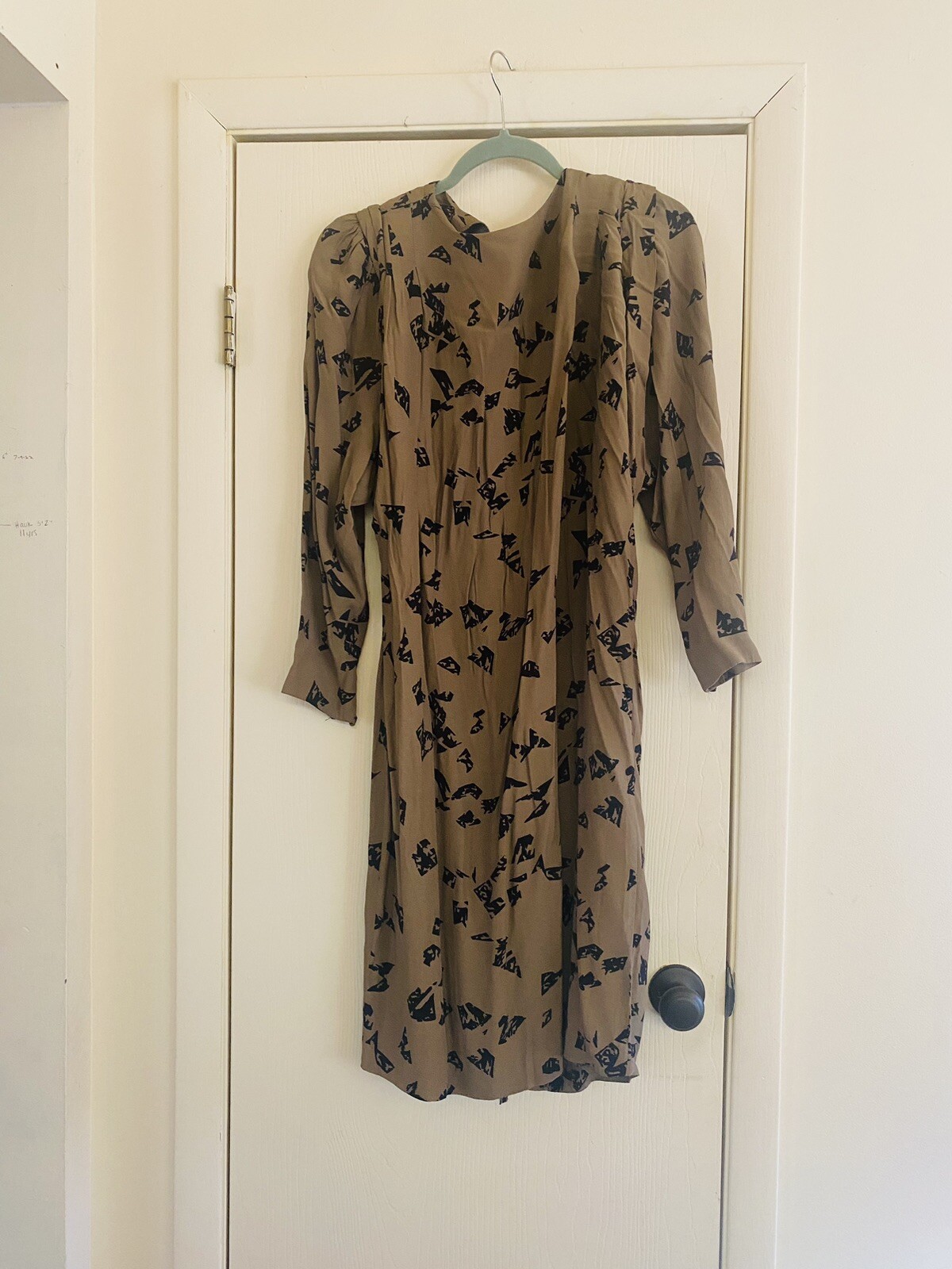VTG 80s French Avant Garde Dolman Sleeve Shift Abstract Art Midi dress Crepe M