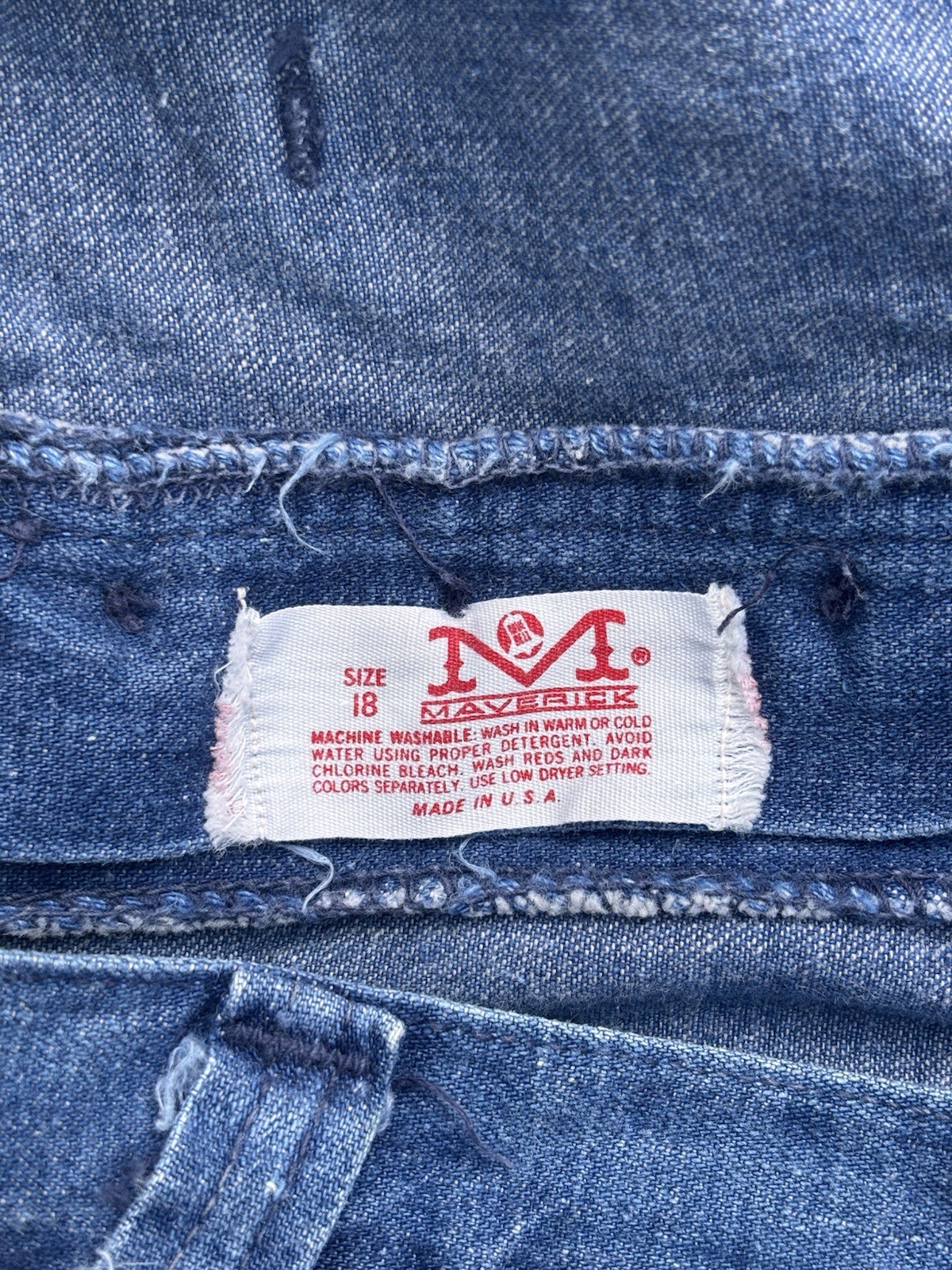 Vintage 70s Maverick Blue Bell Sailor Jeans High Waist Button Fly Flare 33×27.5