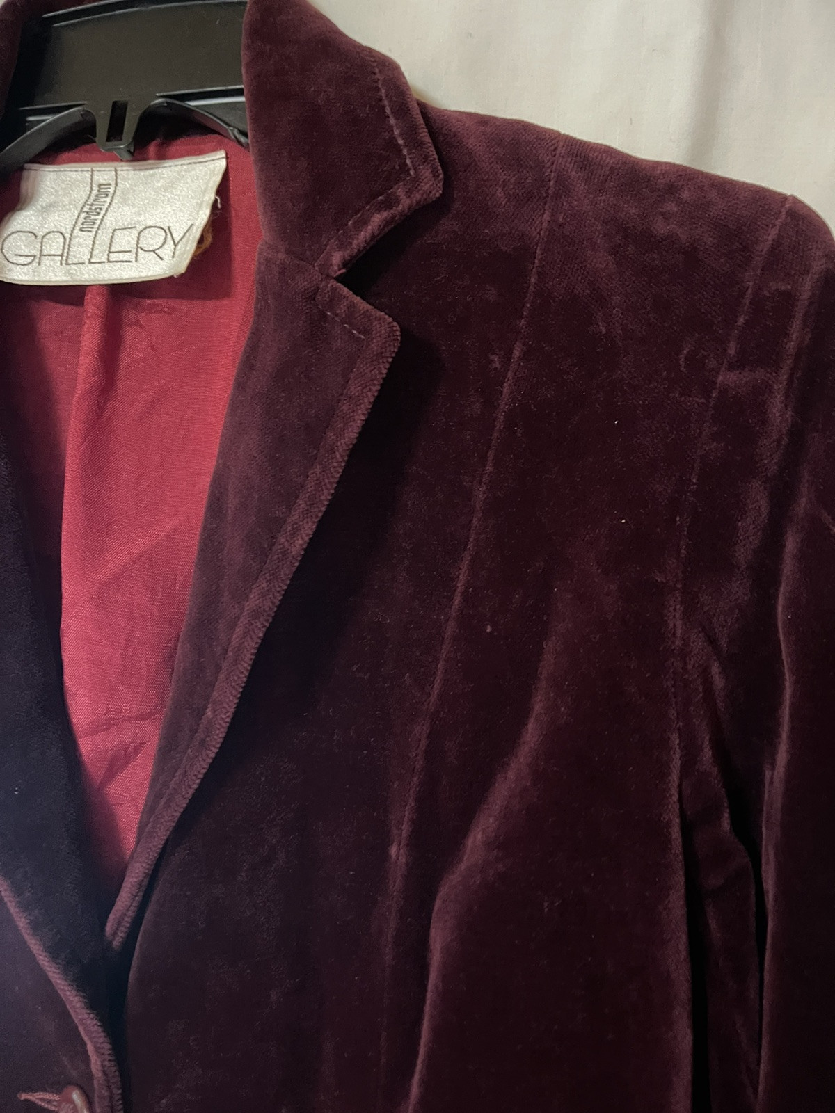 VINTAGE 70’S NORDSTROM GALLERY, DARK PLUM, VELVET 2 BUTTON BLAZER, M, 36″ BUST
