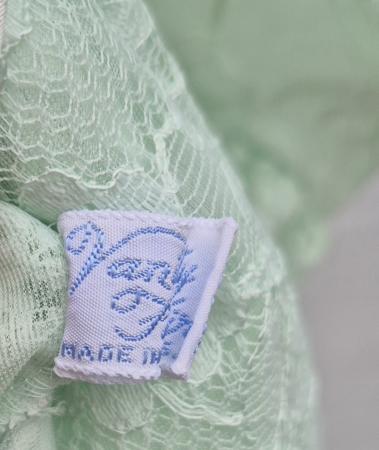 Vtg Lt Green Double Chiffon Lace Dressing Gown Peignoir Robe Vanity Fair 32 (6)