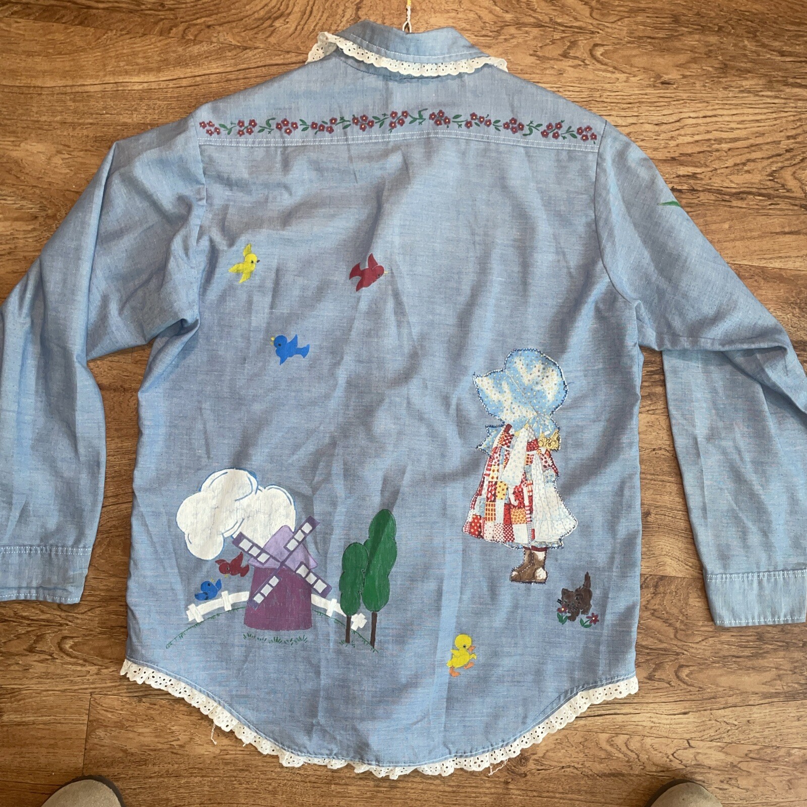 VTG BIG MAC Shirt Hand Painted 70s Long Sleeve Button Up Woman Size XL