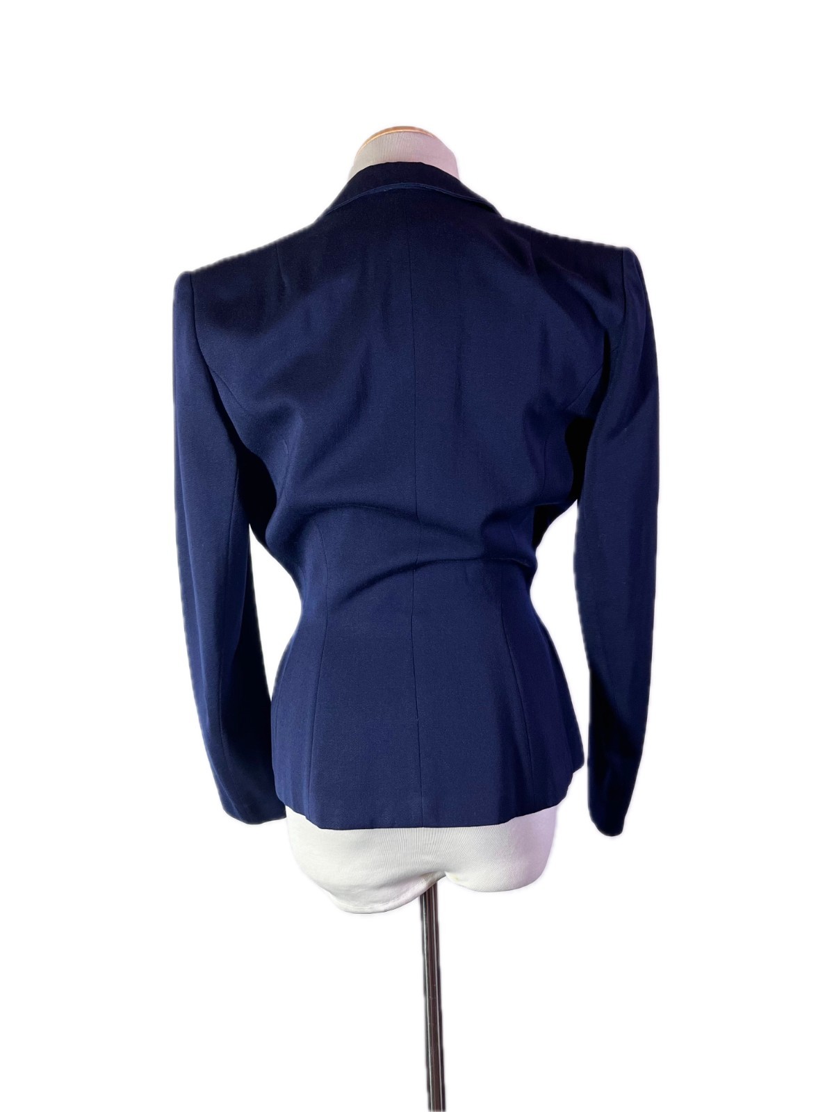 Vintage 1960s Fitted Navy Blue Blazer Jacket Shoulder Pads