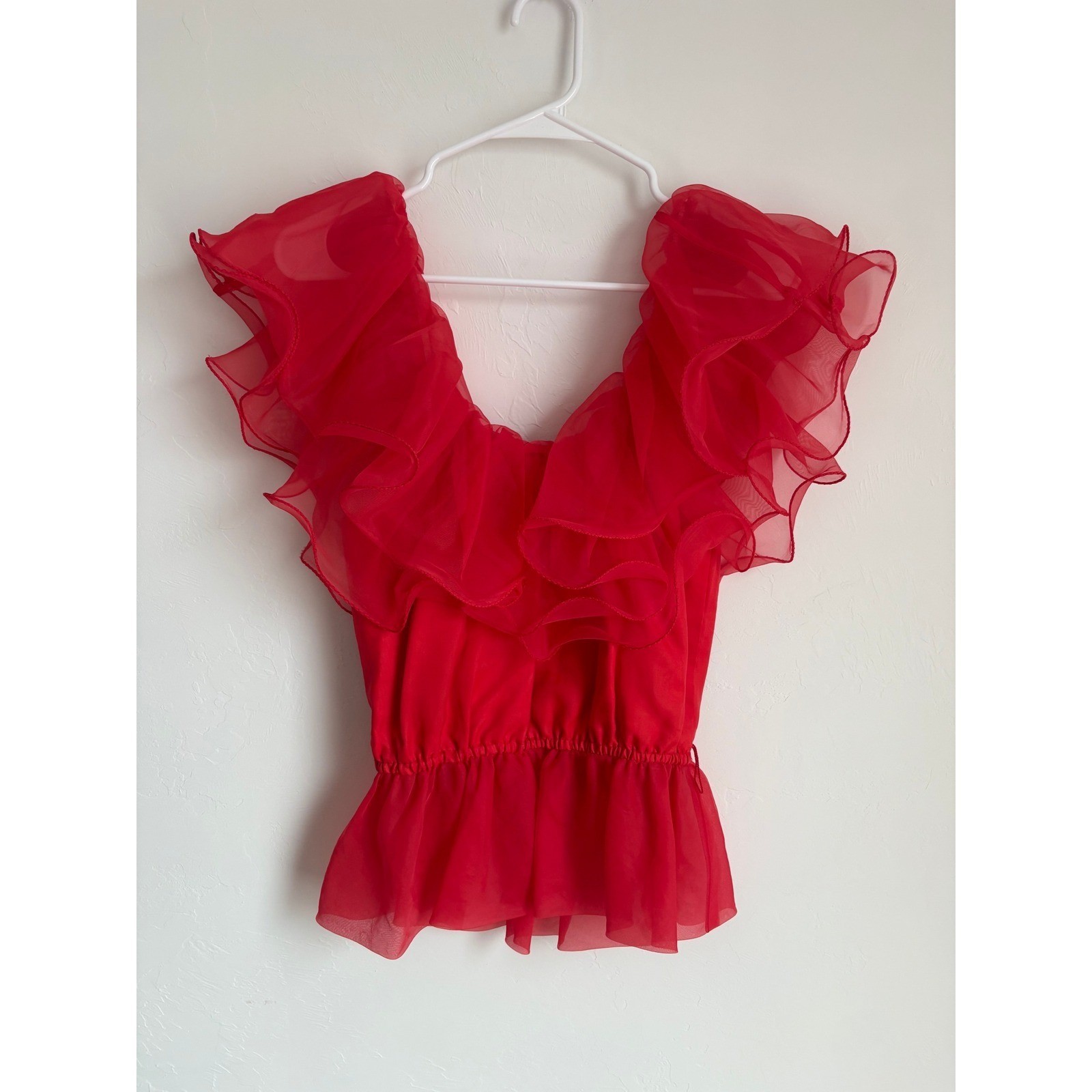 Vintage 80s Joy Stevens California Sheer Ruffle Blouse Romantic Coquette Retro
