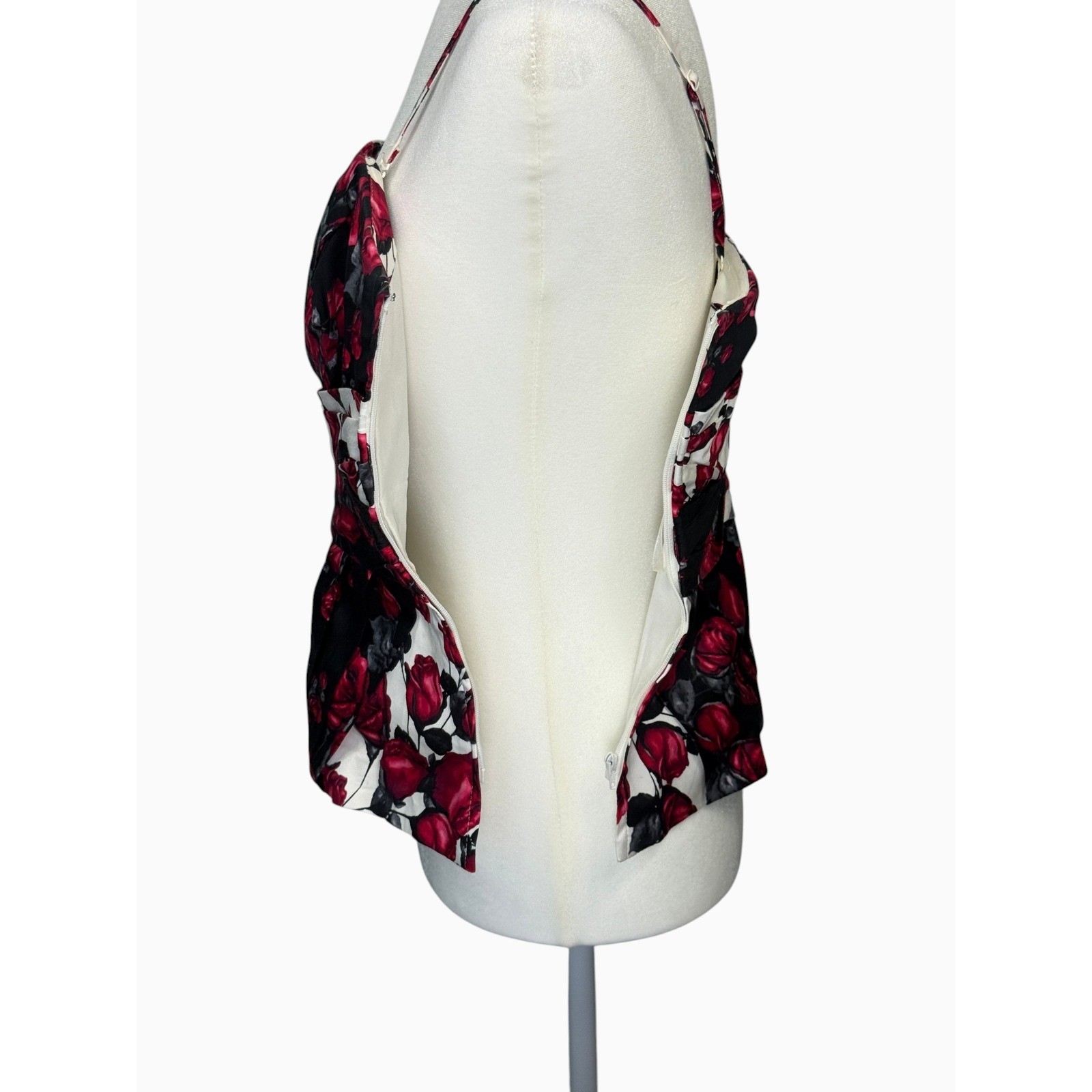 White House Black Market Floral Bustier Peplum Top Size M Strapless Rose Print