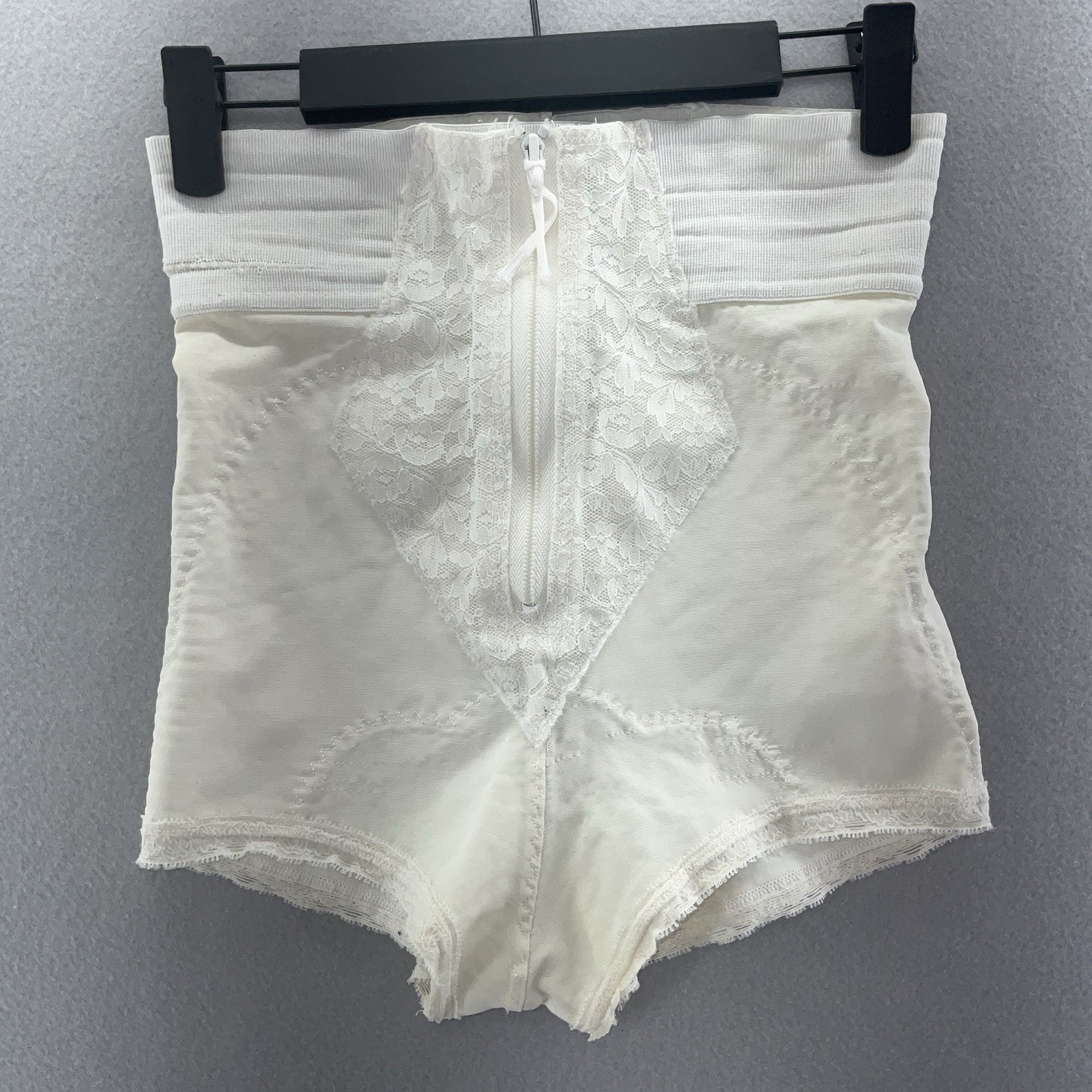 Vintage 70s High Waisted Pantie Girdle Brief Ivory Front Lace Panel Zippered