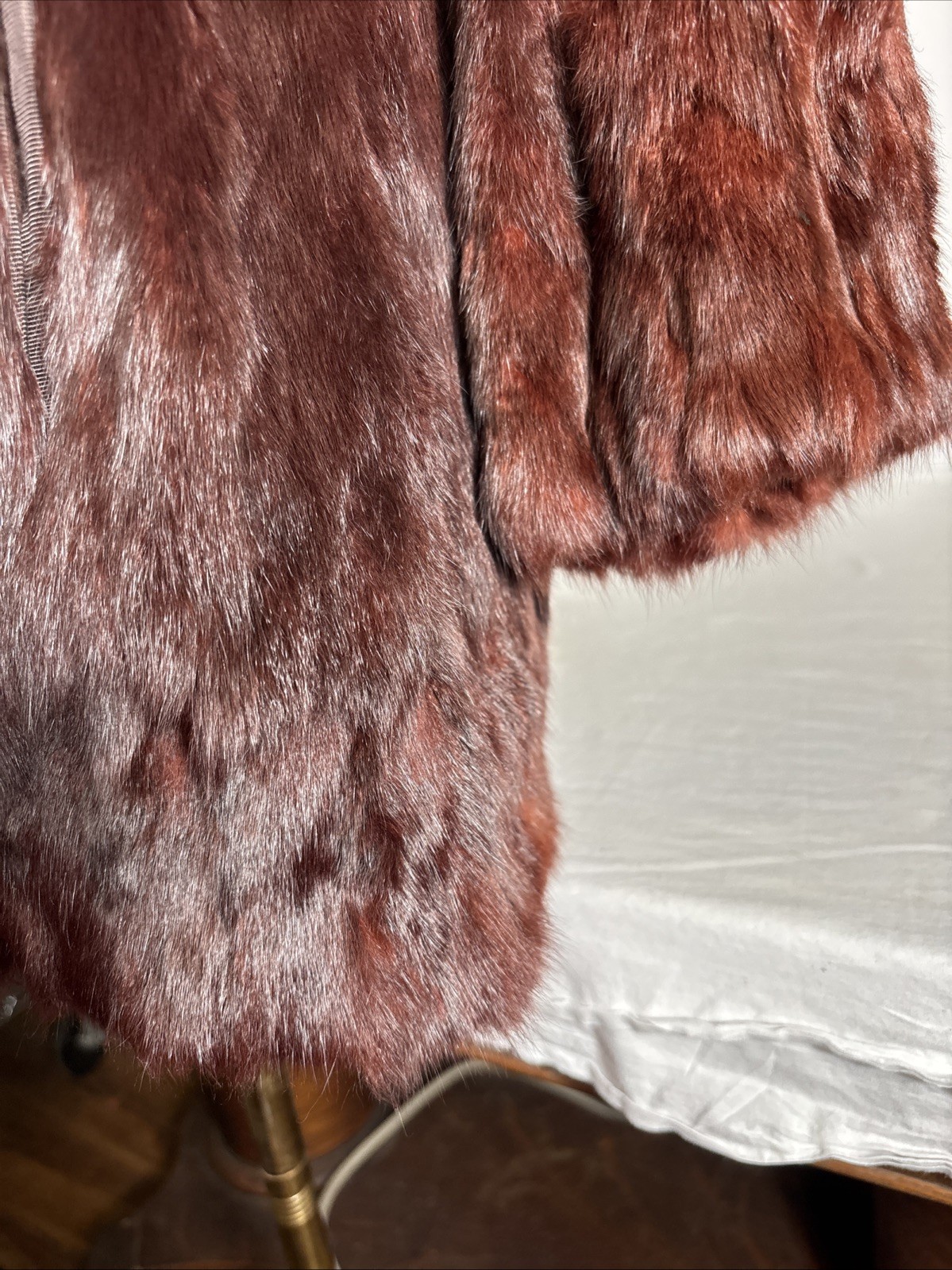 Vintage 1950s Chocolate Brown Mink Fur Jacket 3/4 Sleeve Hook Closures Monogram