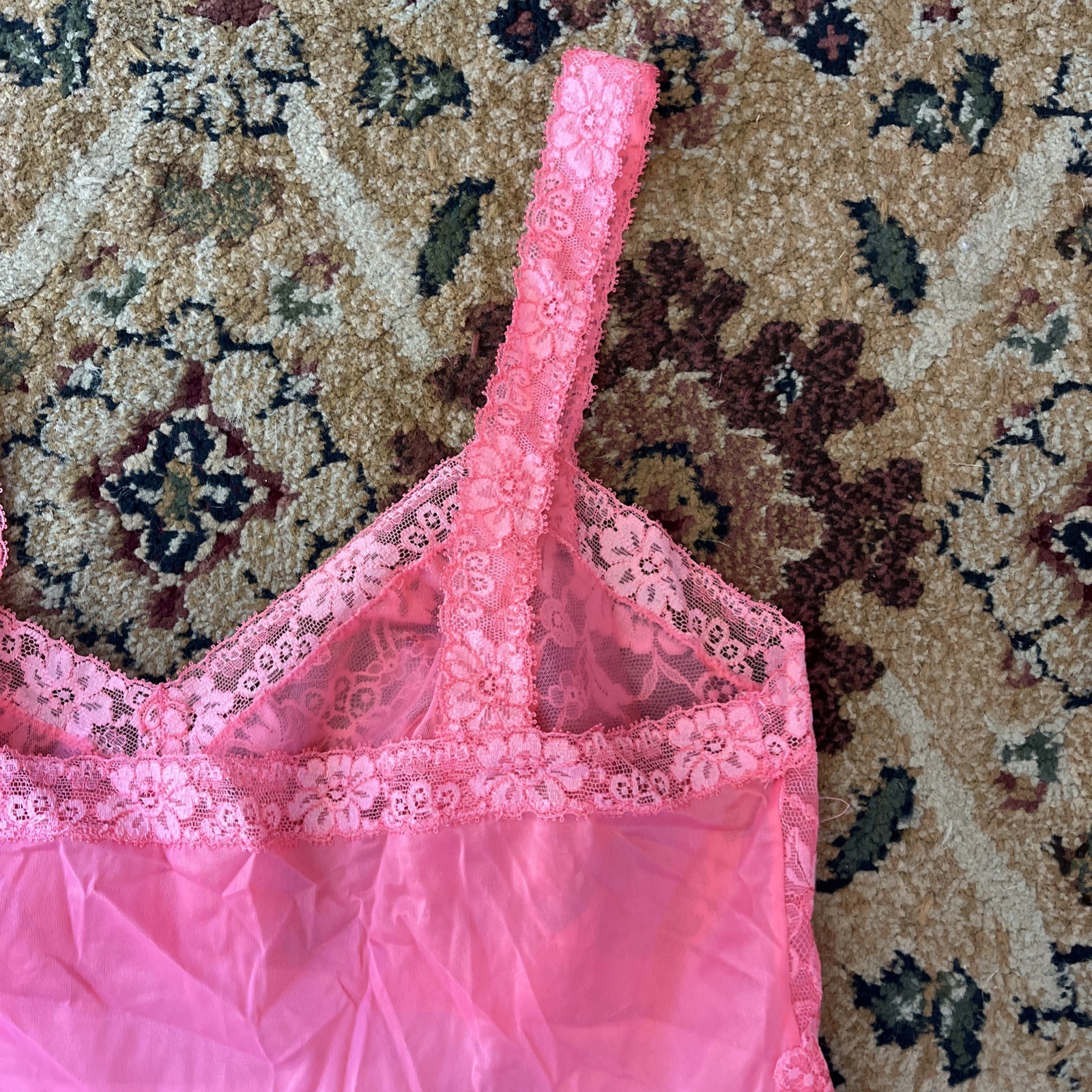 VTG 50’s VANITY FAIR SIZE M 32 NIGHTIE NIGHTGOWN PINK TRICOT NYLON CHIFFON LACE