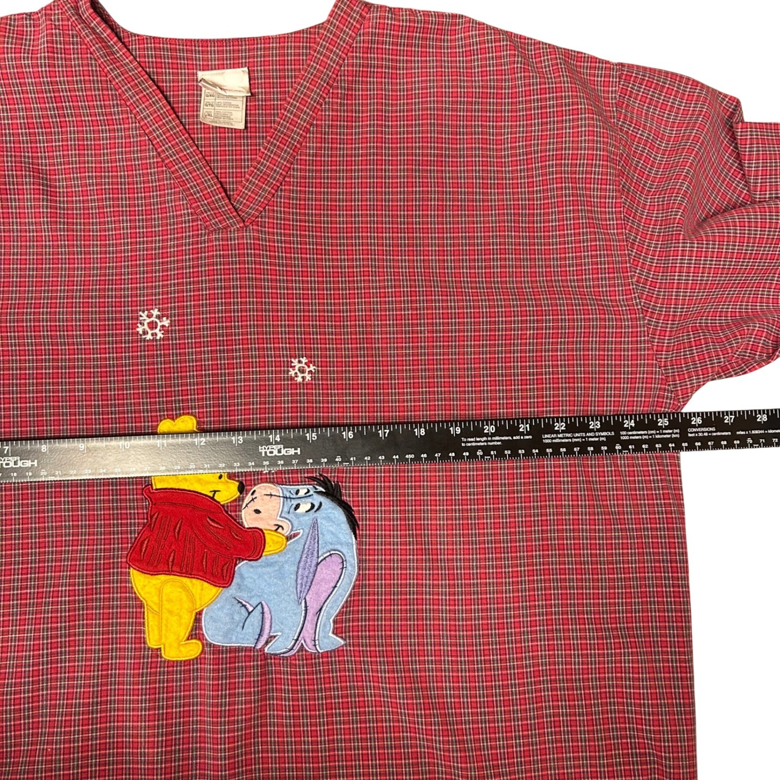 Disney Store Winnie the Pooh Nightshirt L/XL Red Plaid Eeyore Vintage Sleepwear