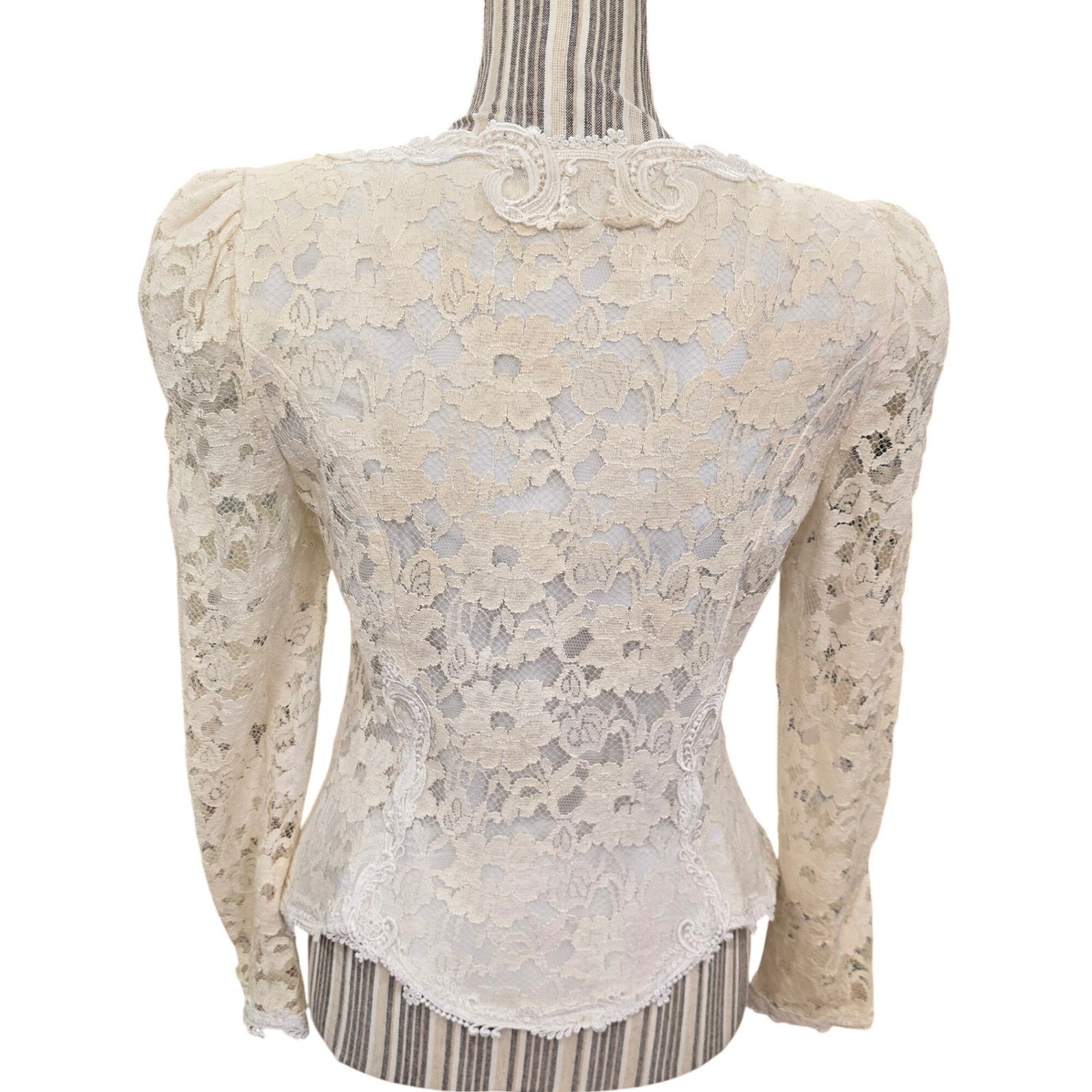 Cachet Ivory Lace Puff Sleeve Corset Top Button Up Romantic USA Pearl Buttons Sm