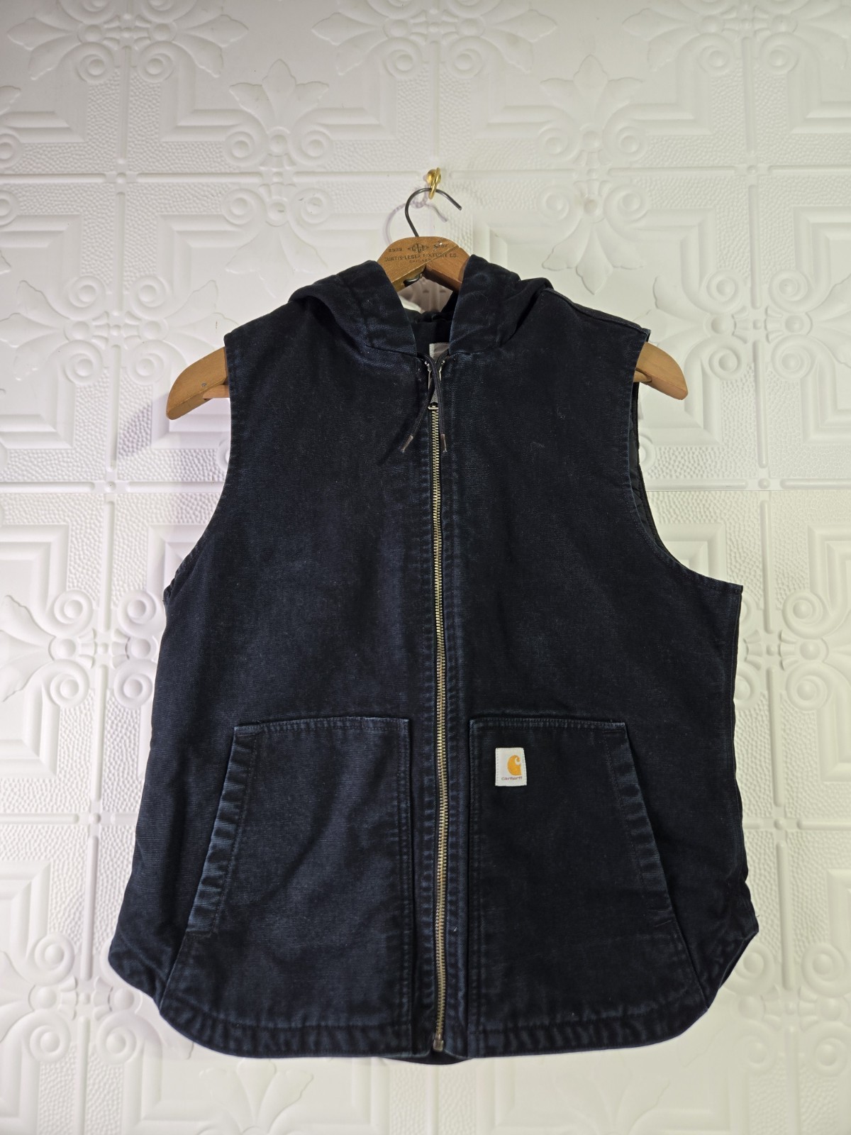 Carhartt Black Duck Canvas Hooded Vest Workwear 104026 Women’s Size M 8-10