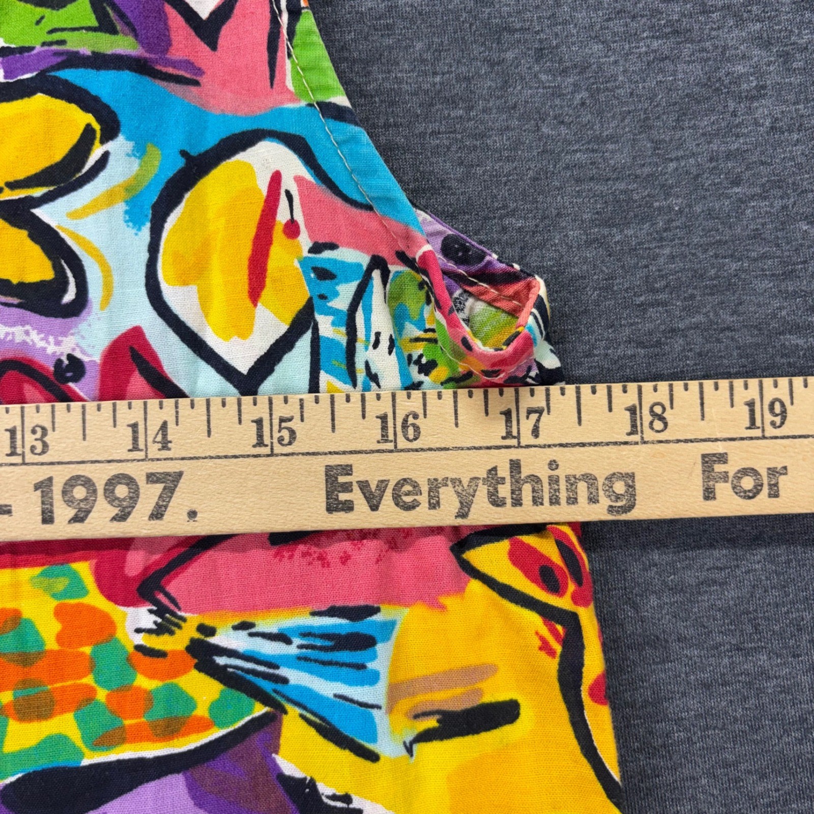 Sita Vintage Abstract Floral Cotton Midi Dress Multi Color Drop Waist Womens M