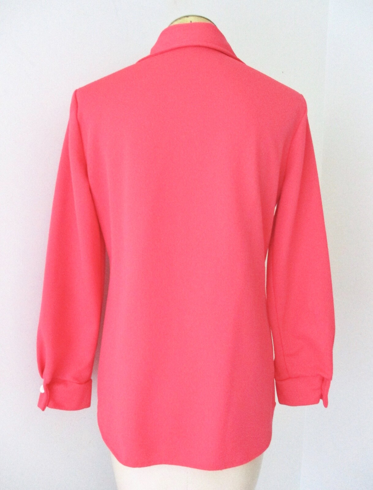 Vtg 70s Pink Textured Poly Knit Button Blouse Leisure Western Secretary Top M/L
