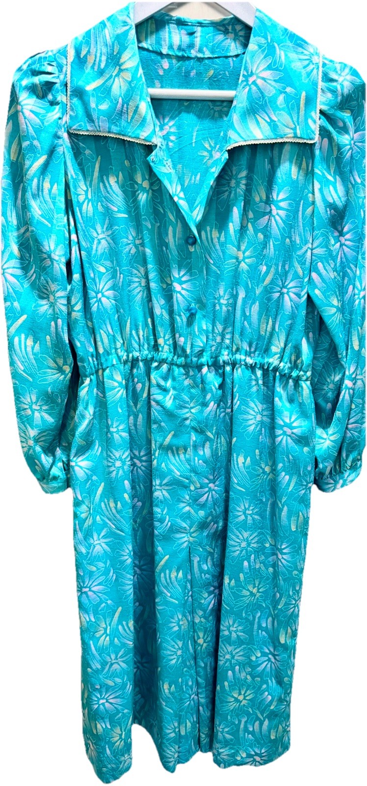 Vintage Retro Housewife 1980’s Dress Cinched Waist Button Down Floral Pattern