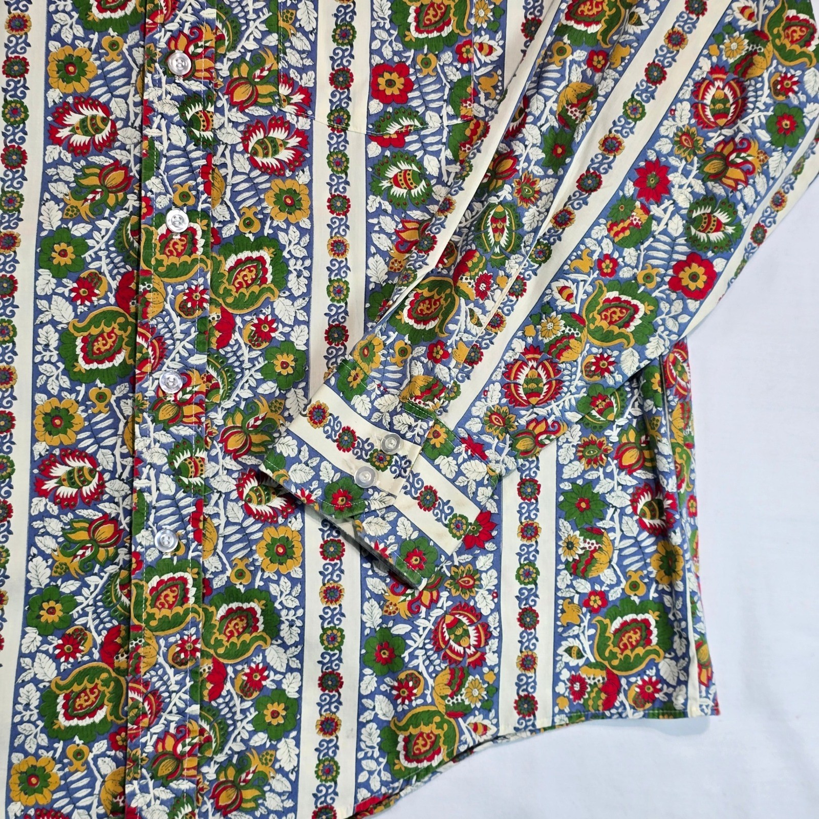 Vintage Habersham Floral Paisley Stripe Button Down Shirt 70s Psychedelic Blouse