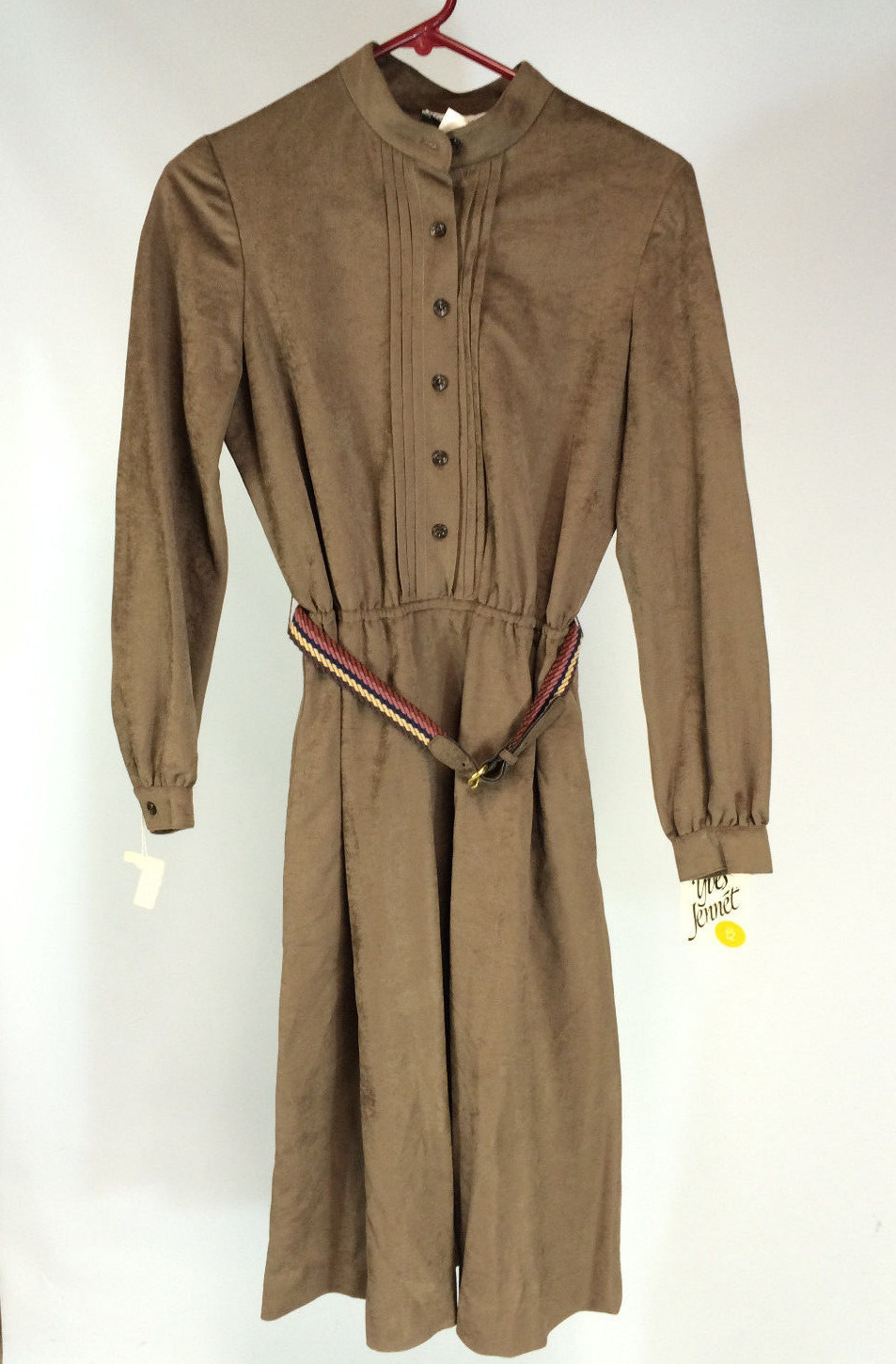 NOS 70s 80s Vintage Yves Jennt Size 12 Dress With Belt NWT One Piece Ruffle