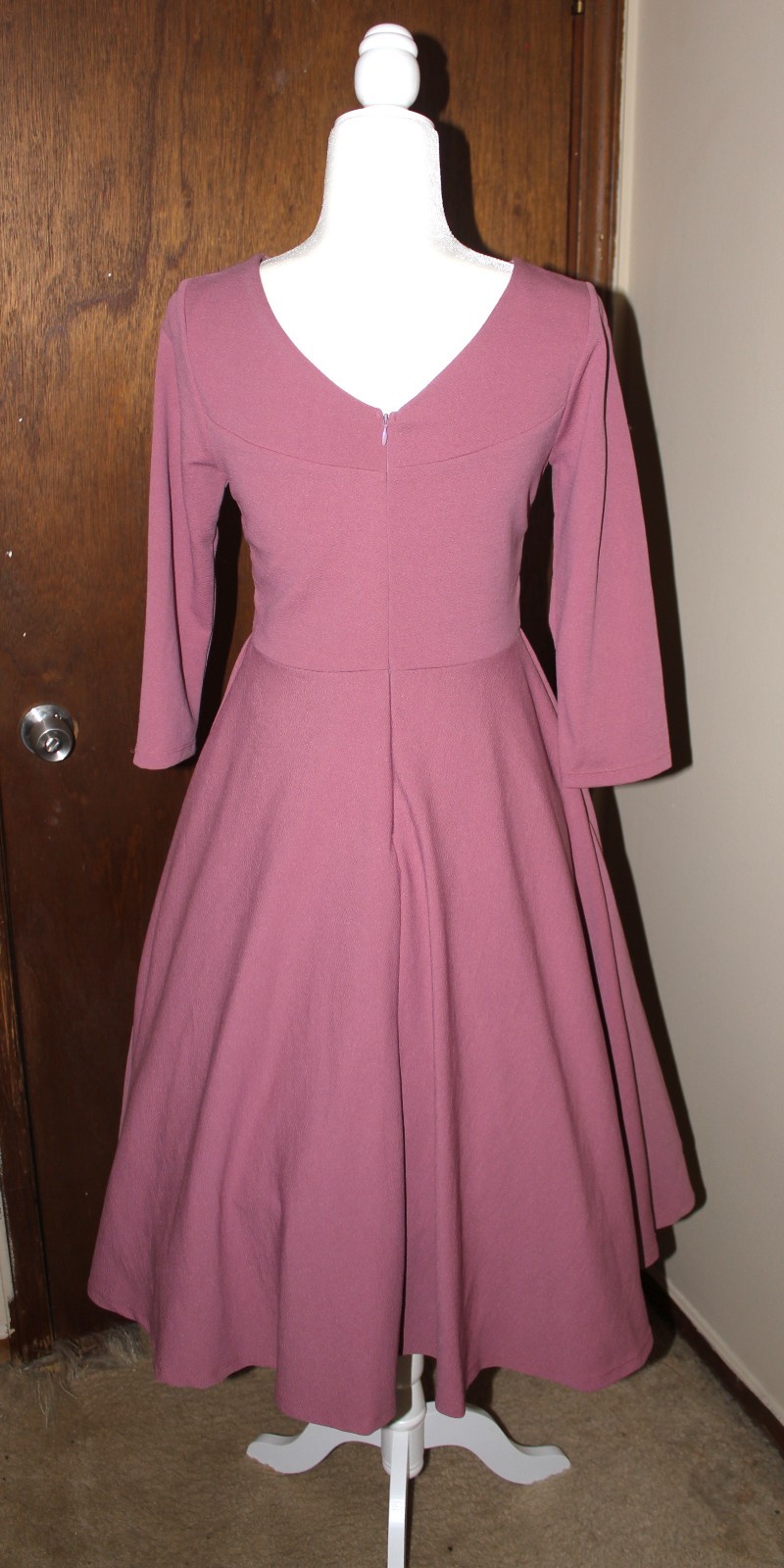 Vintage Mauve Pink Fit and Flare Midi Dress Large