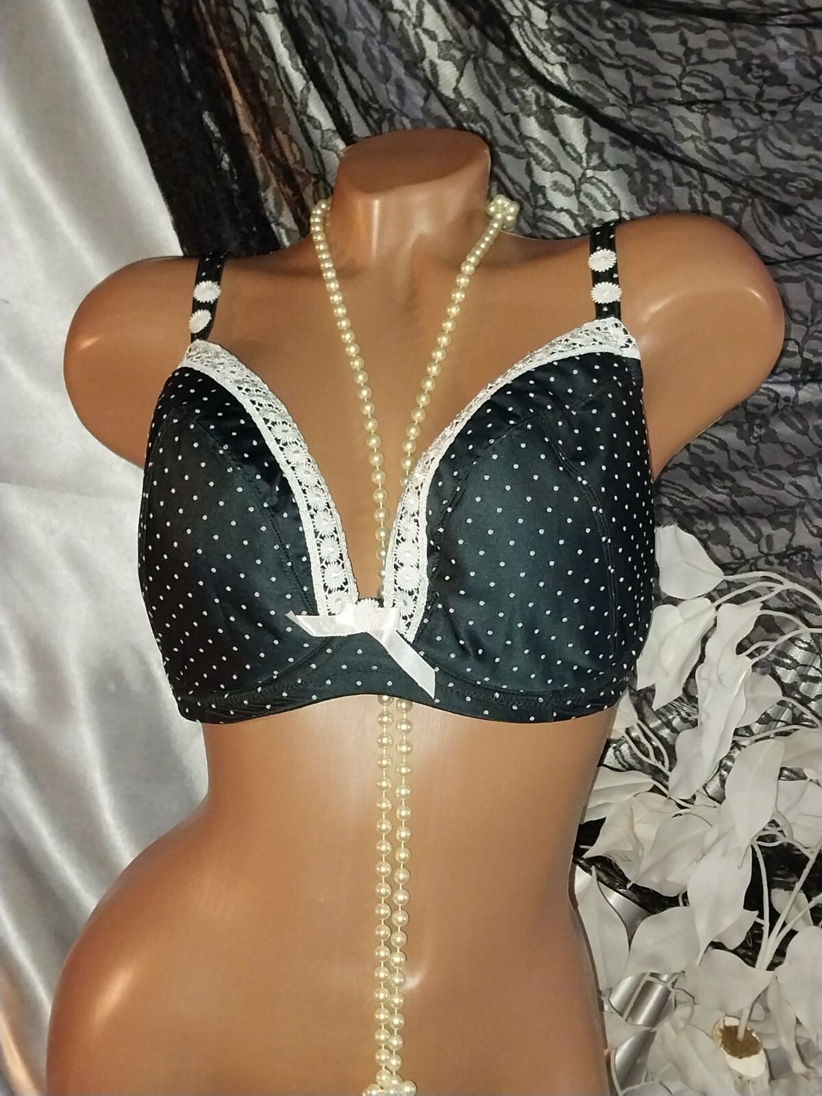 Masquerade Satin Plunge Balconette Bra NEW Polka UK34FF EUR 75FF F 90FF USA 34FF
