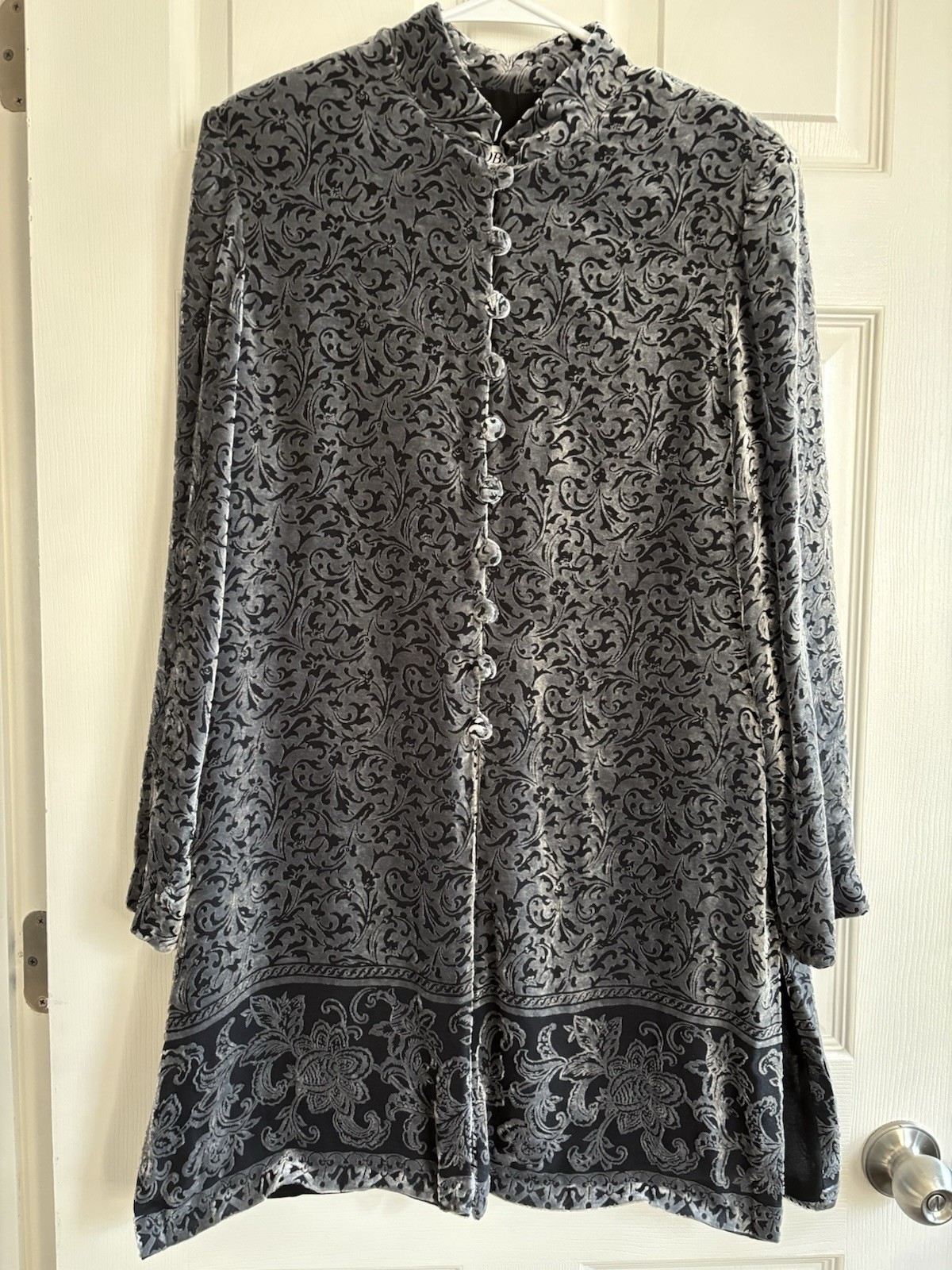 Oberon Silver And Black Silk Velvet Burnout Jacket Oriental Style 16 Women’s 90s