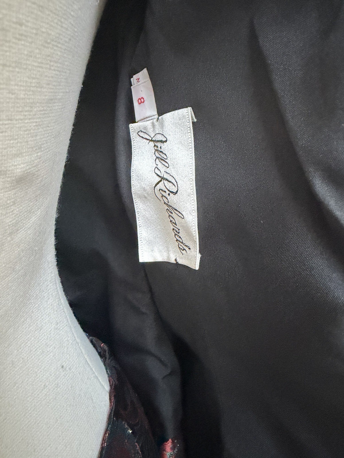 Vintage 80s Jill Richards SZ 8 Nipped Waist Brocade Suit Puff Sleeve Back Bow