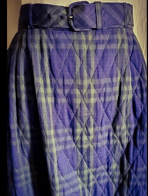 Vtg 60s Mod Bell Shaped Quilted All Cotton Skirt w Self Fabric Belt MS Pat CA XS