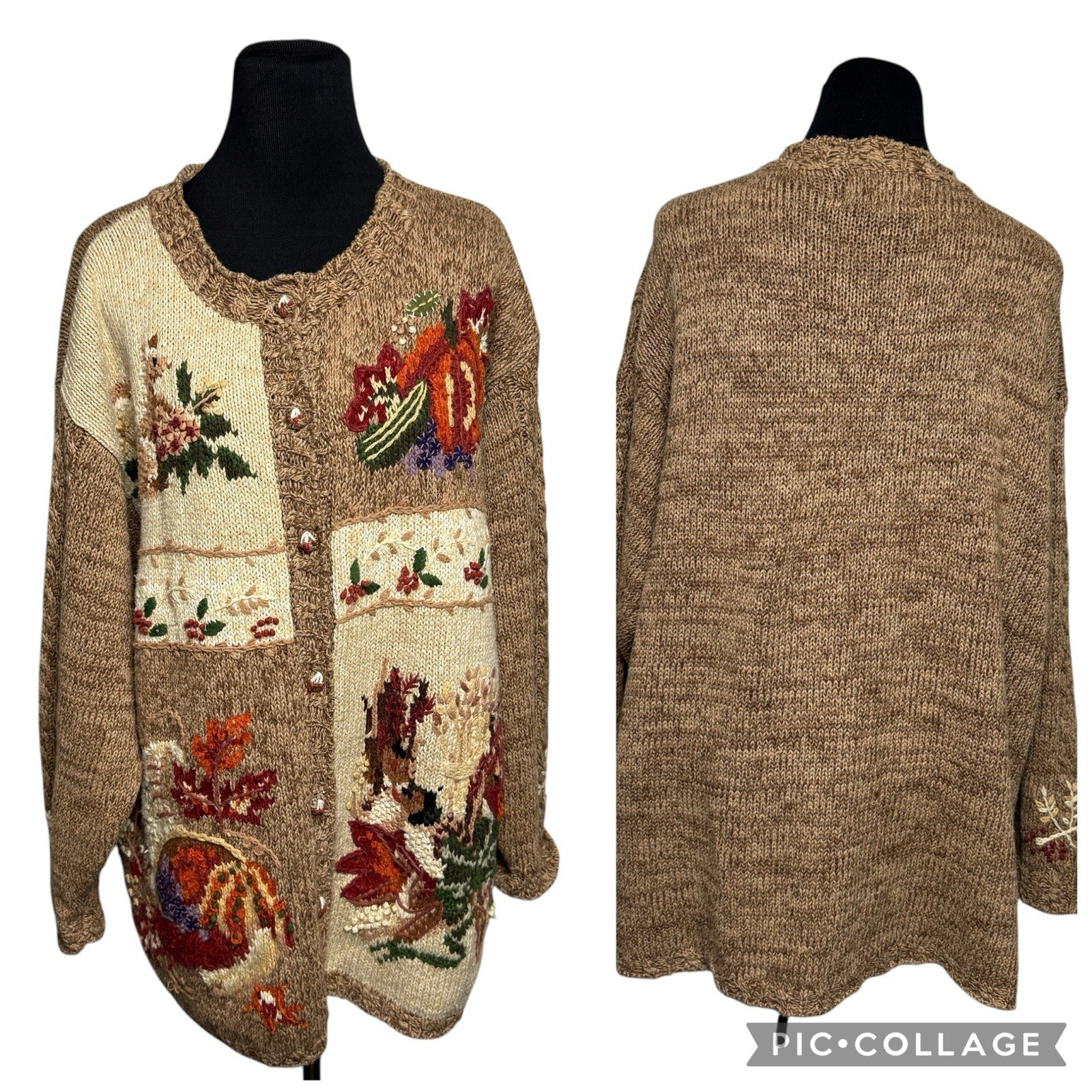 VTG 90s Heirloom Collectible Cardigan Sweater Fall Embroidered Plus SZ 22/24 3X