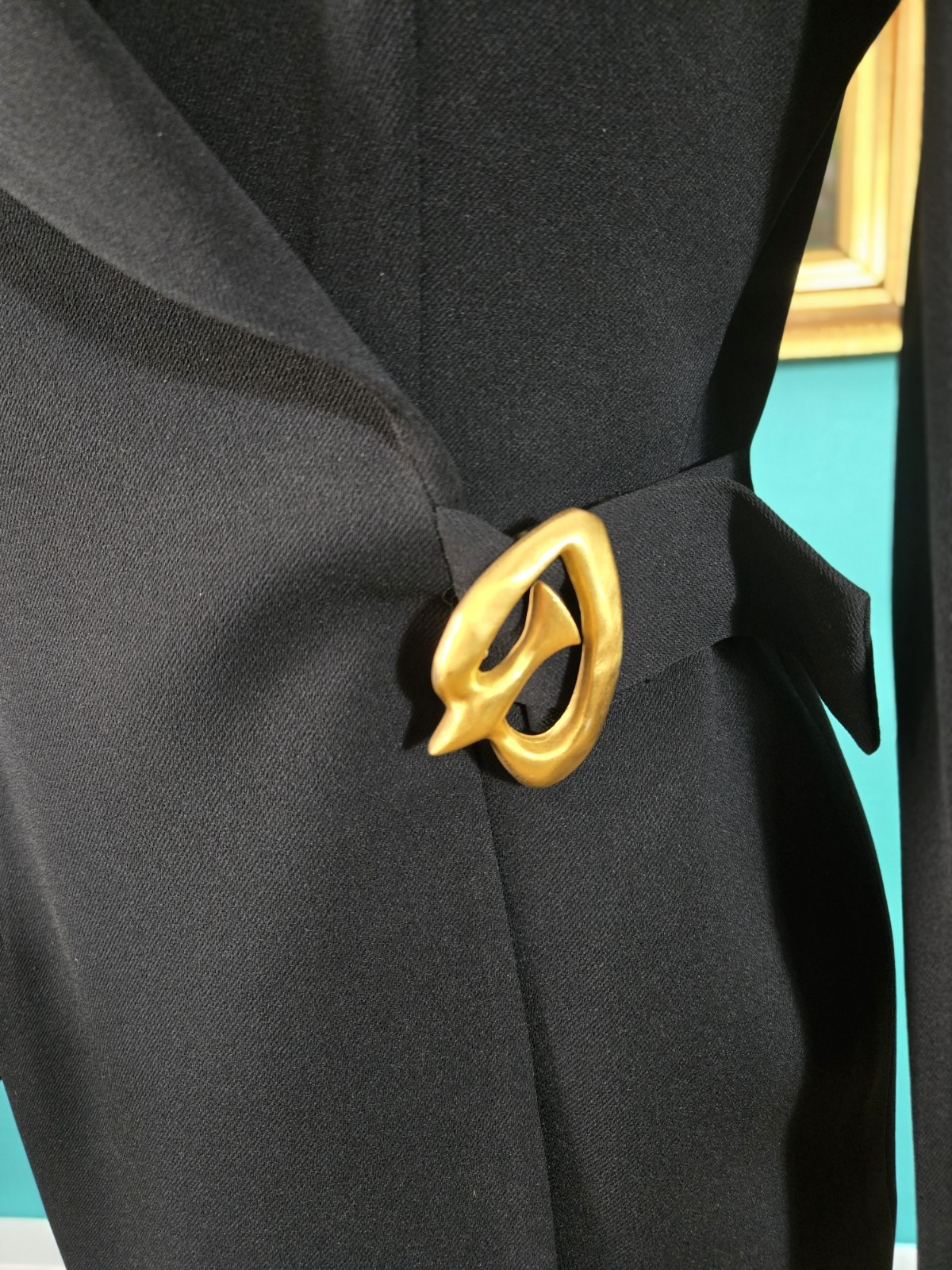 Vtg 1980s Kathryn Dianos Dagger Collar Goth Black Asymmetric Blazer